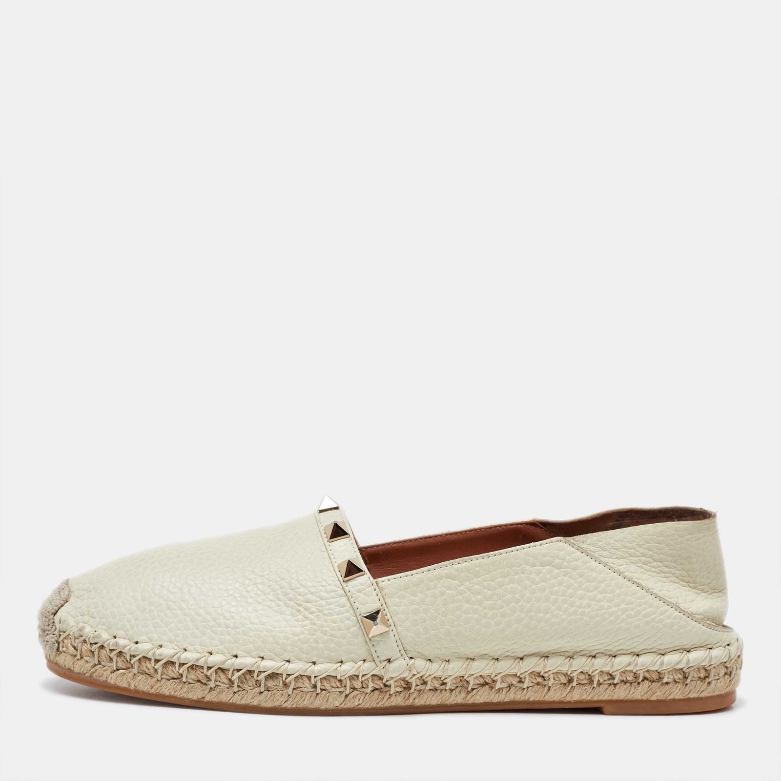 Valentino Cream Leather Rockstud  Espadrille Flats Size 38