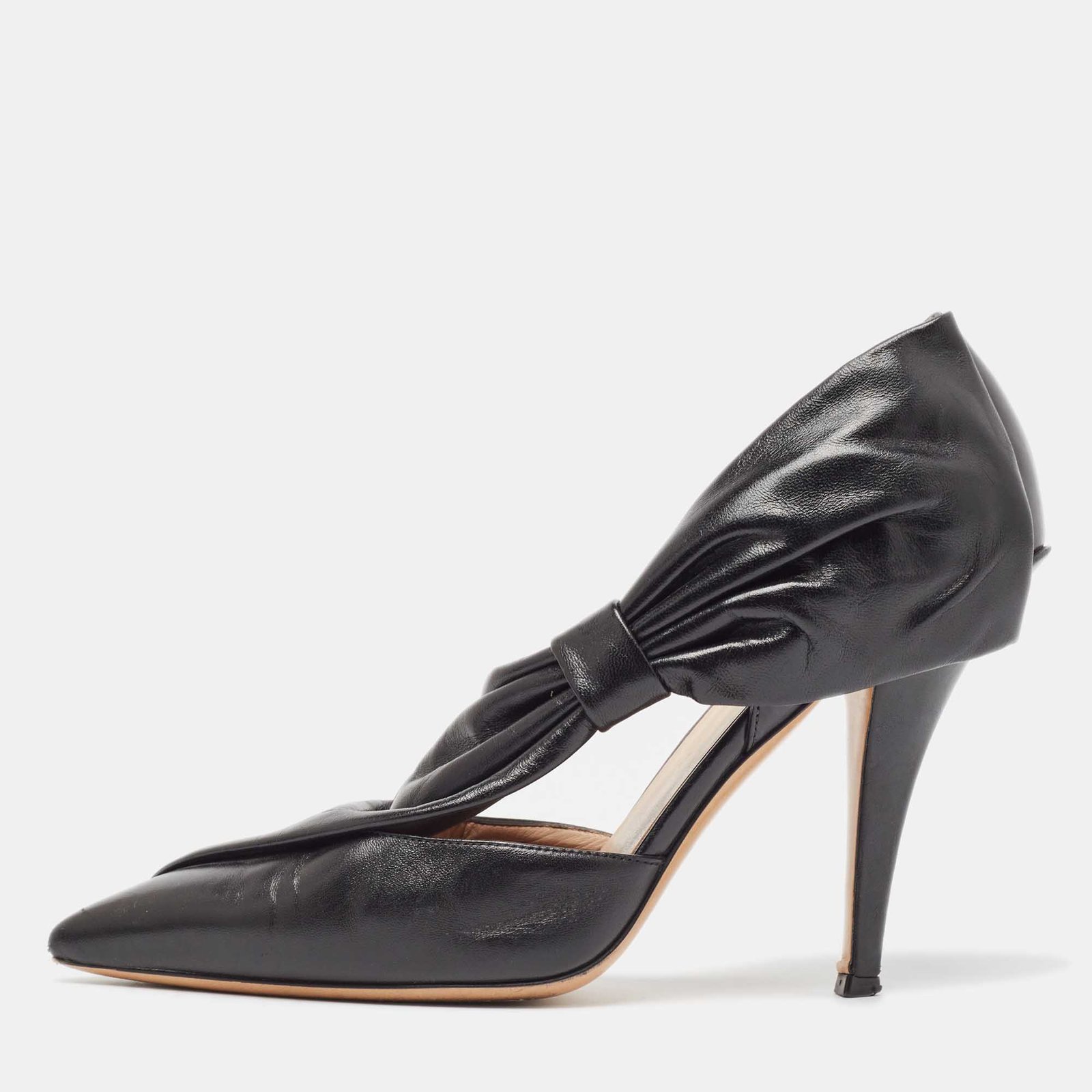 Valentino Black Leather Bow  Pointed Toe  Pumps Size 39.5
