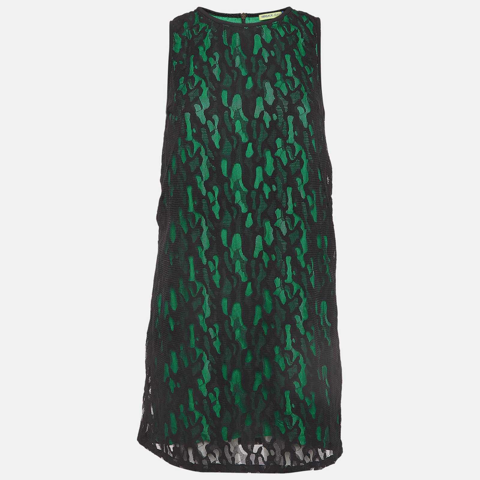 Versace Jeans Black/Green Lace Overlay Sleeveless Short Dress M