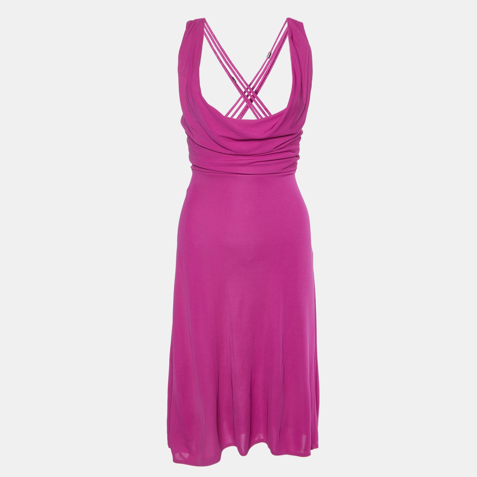 Versace Azalea Pink Crepe Lace Up Detail Midi Dress M
