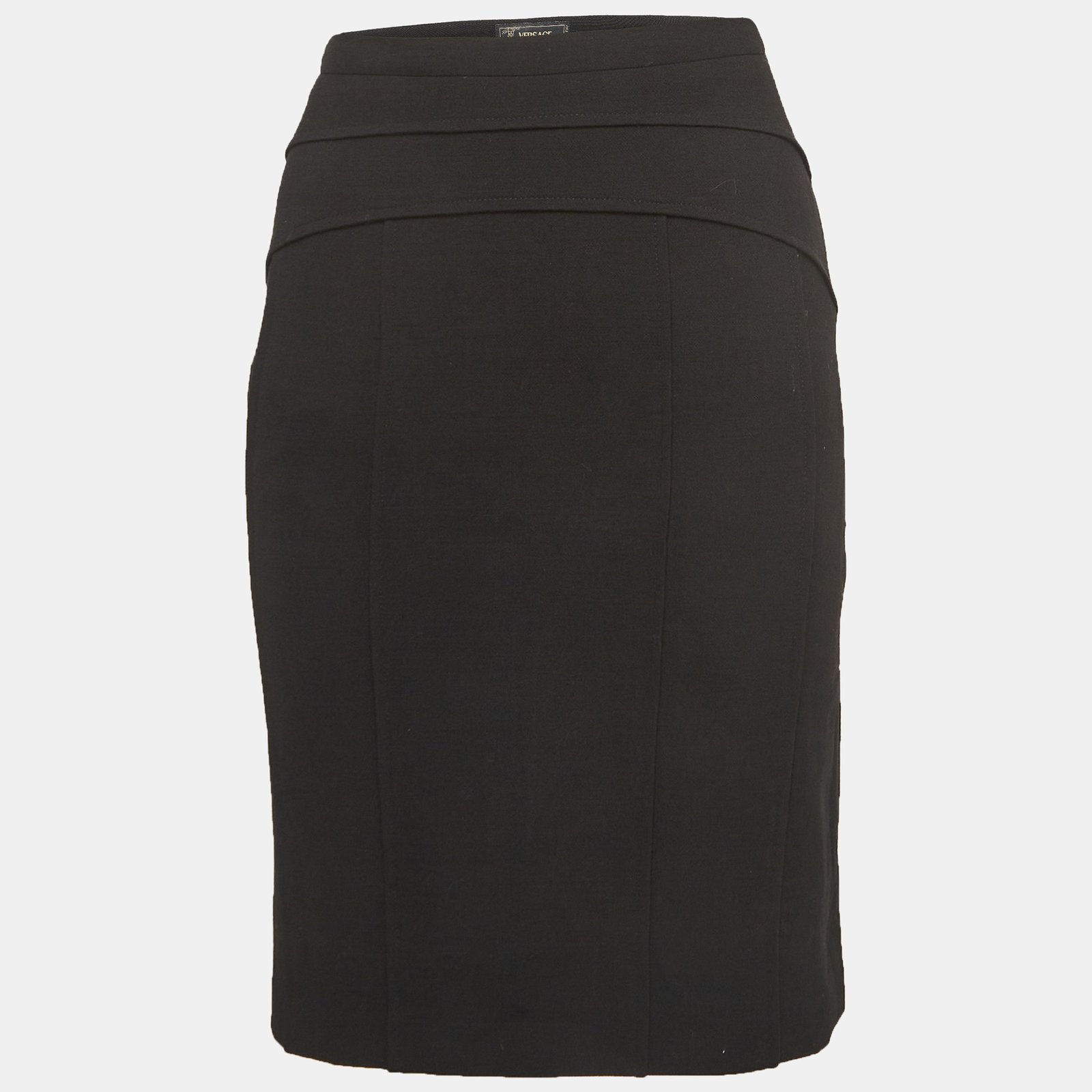 Versace Vintage Black Wool Blend Tucked Pencil Skirt S