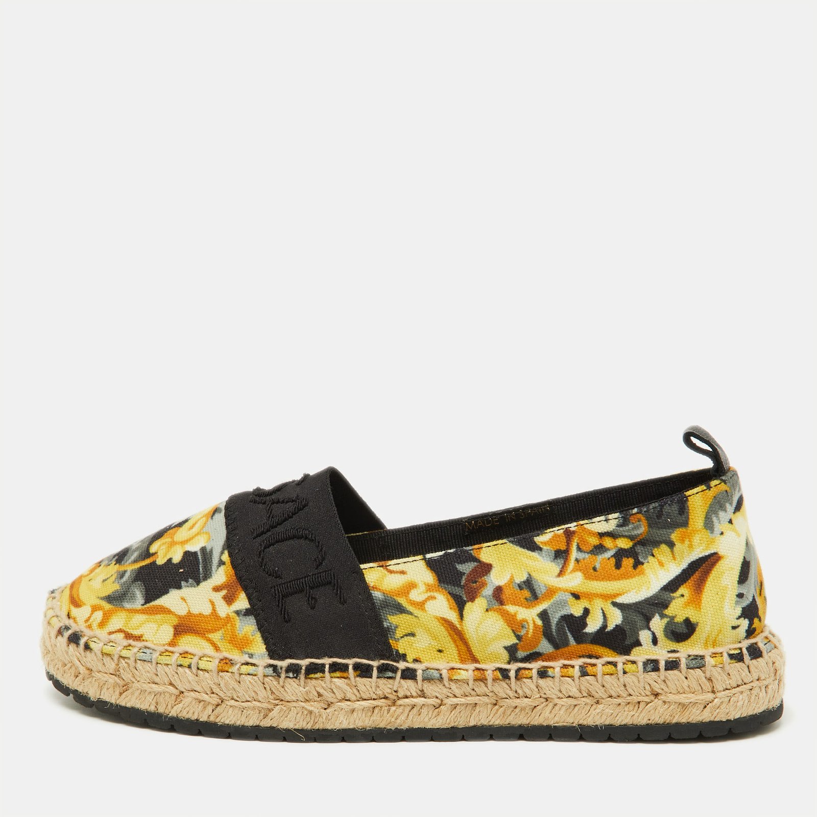 Versace Multicolor Baroccoo Print Canvas Slip On Espadrille Flats Size 34