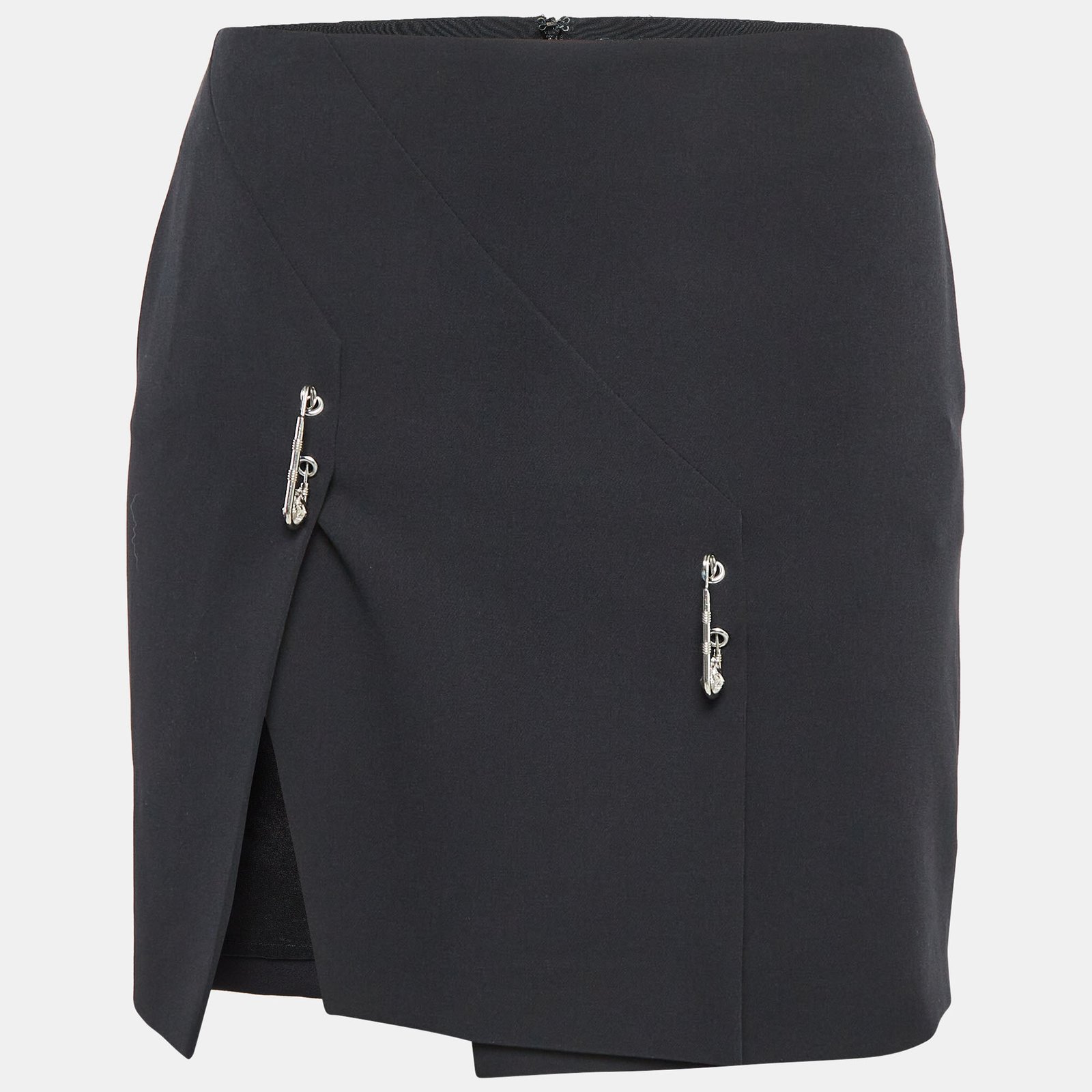 Versus Versace Black Crepe Logo Safety Pin Mini Skirt S