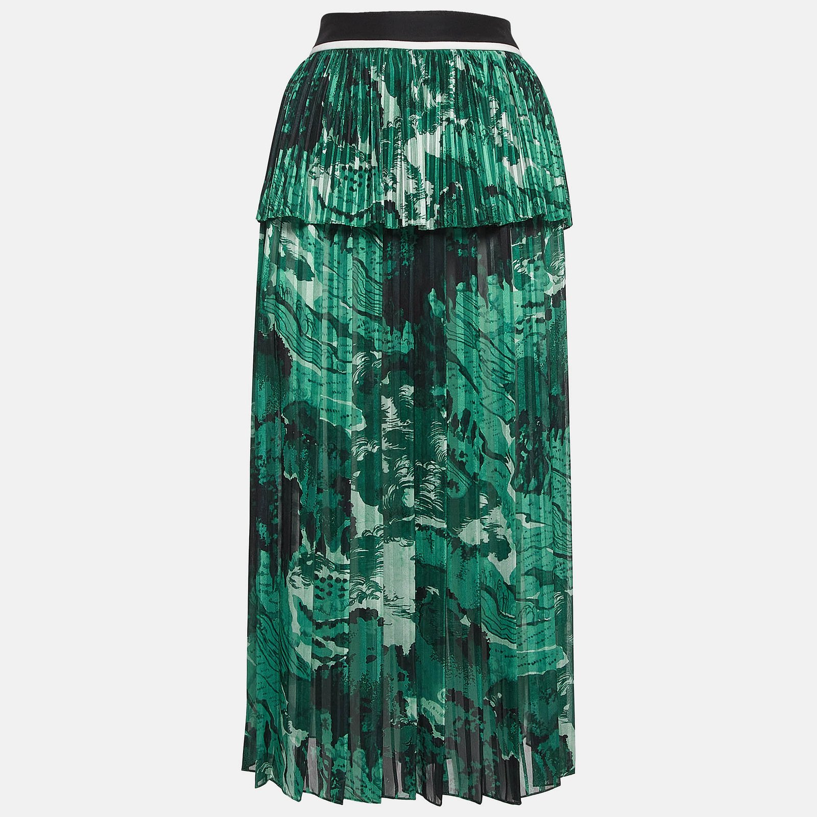 Victoria Beckham Green Crepe and Satin Plisse Midi Skirt M