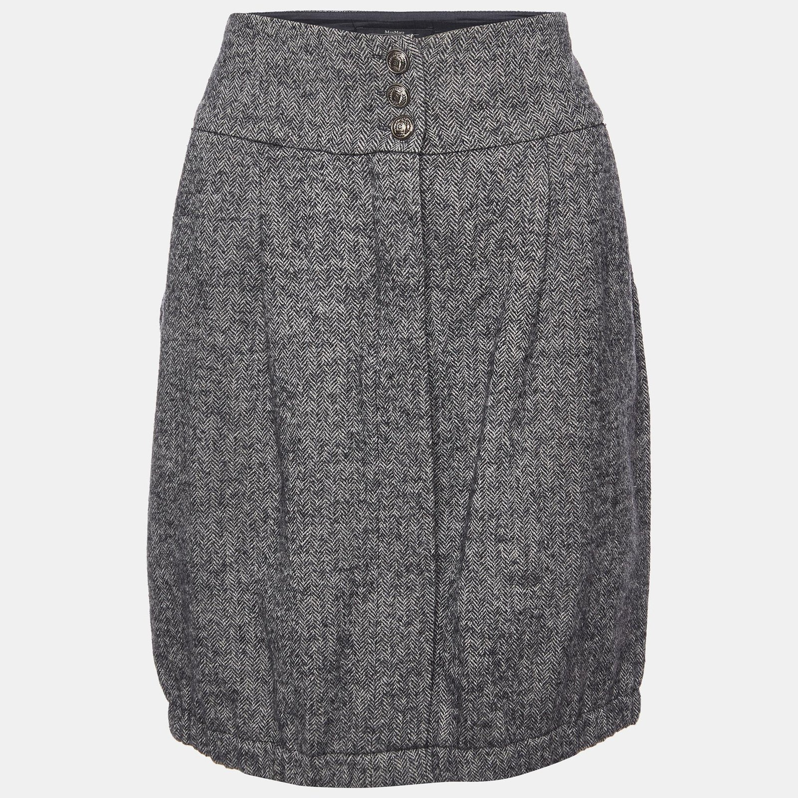 Weekend Max Mara Grey Zig Zag Wool Knee Length Skirt S
