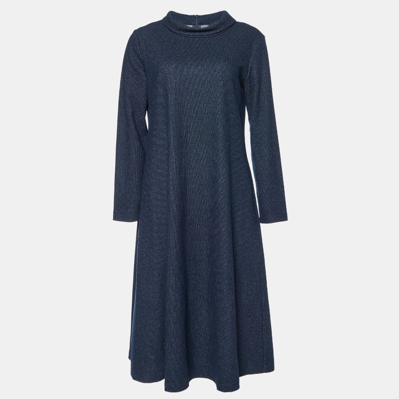 Weekend Max Mara Navy Blue Striped Wool Knit Midi Dress M