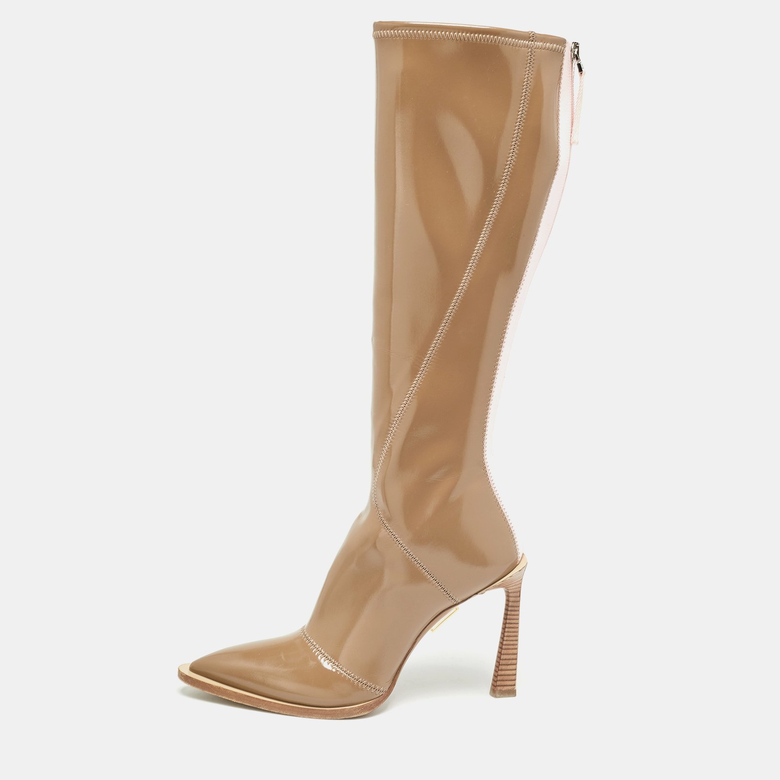 Fendi Brown Patent Leather Knee Length Boots Size 39.5