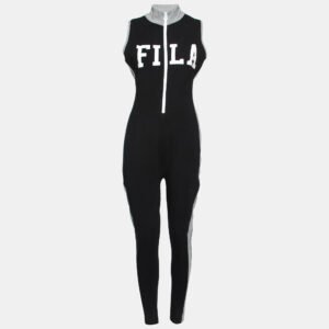 Fila Black & Grey Logo Printed Cotton Sleeveless Jumpsuit M