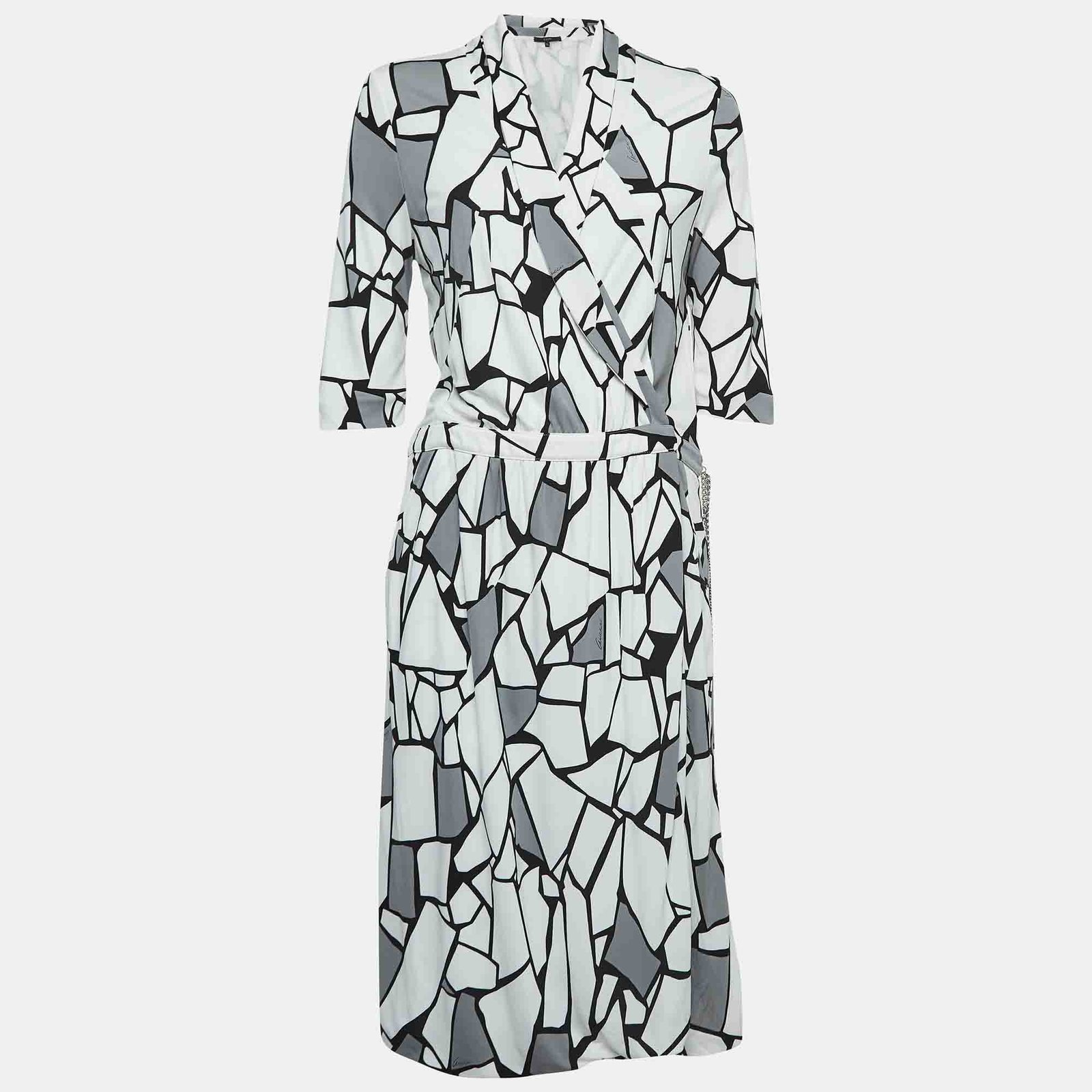 Gucci Monochrome Printed Jersey Midi Wrap Dress XL