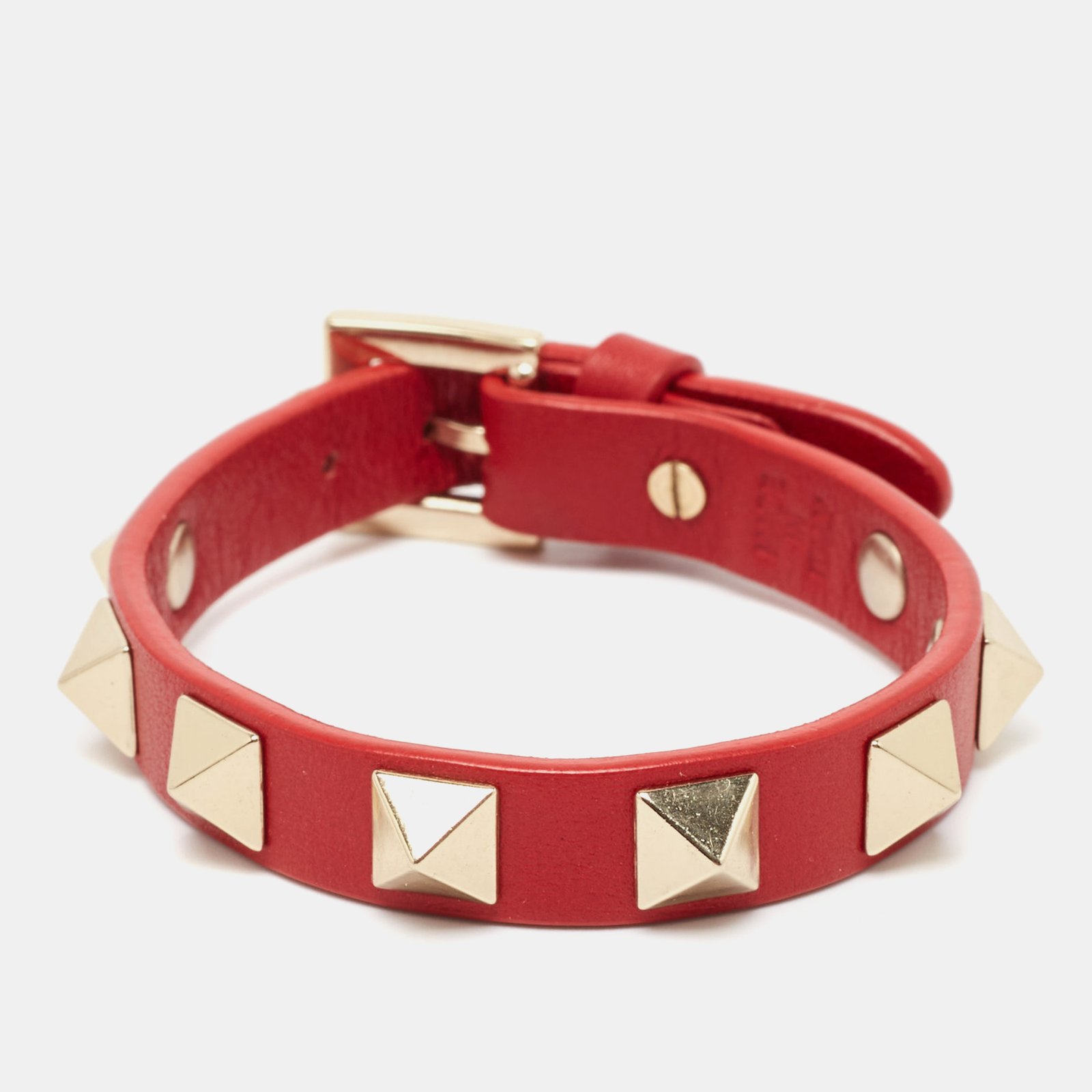 Valentino Rockstud Leather Gold Tone Bracelet