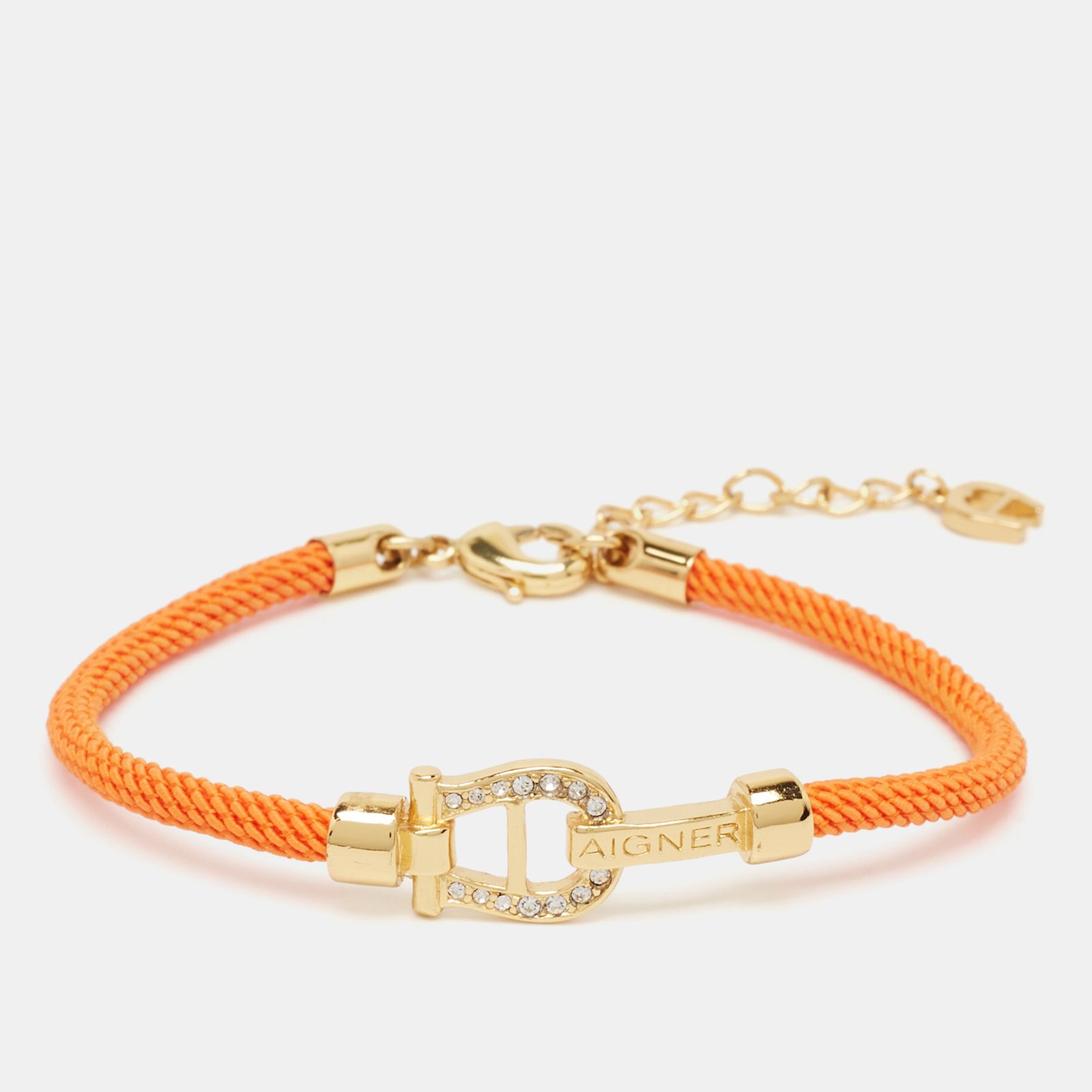 Aigner Orange Silk Cord Crystal Logo Yael Bracelet