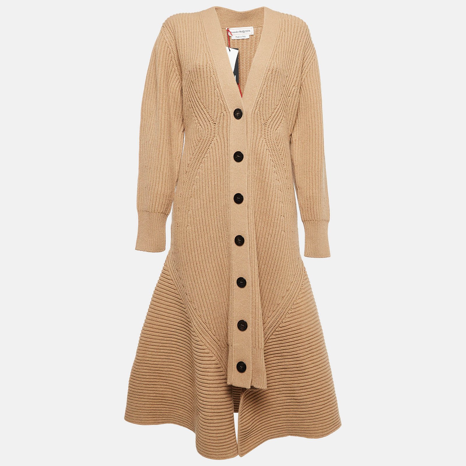 Alexander McQueen Brown Wool Blend Rib Knit Midi Dress L
