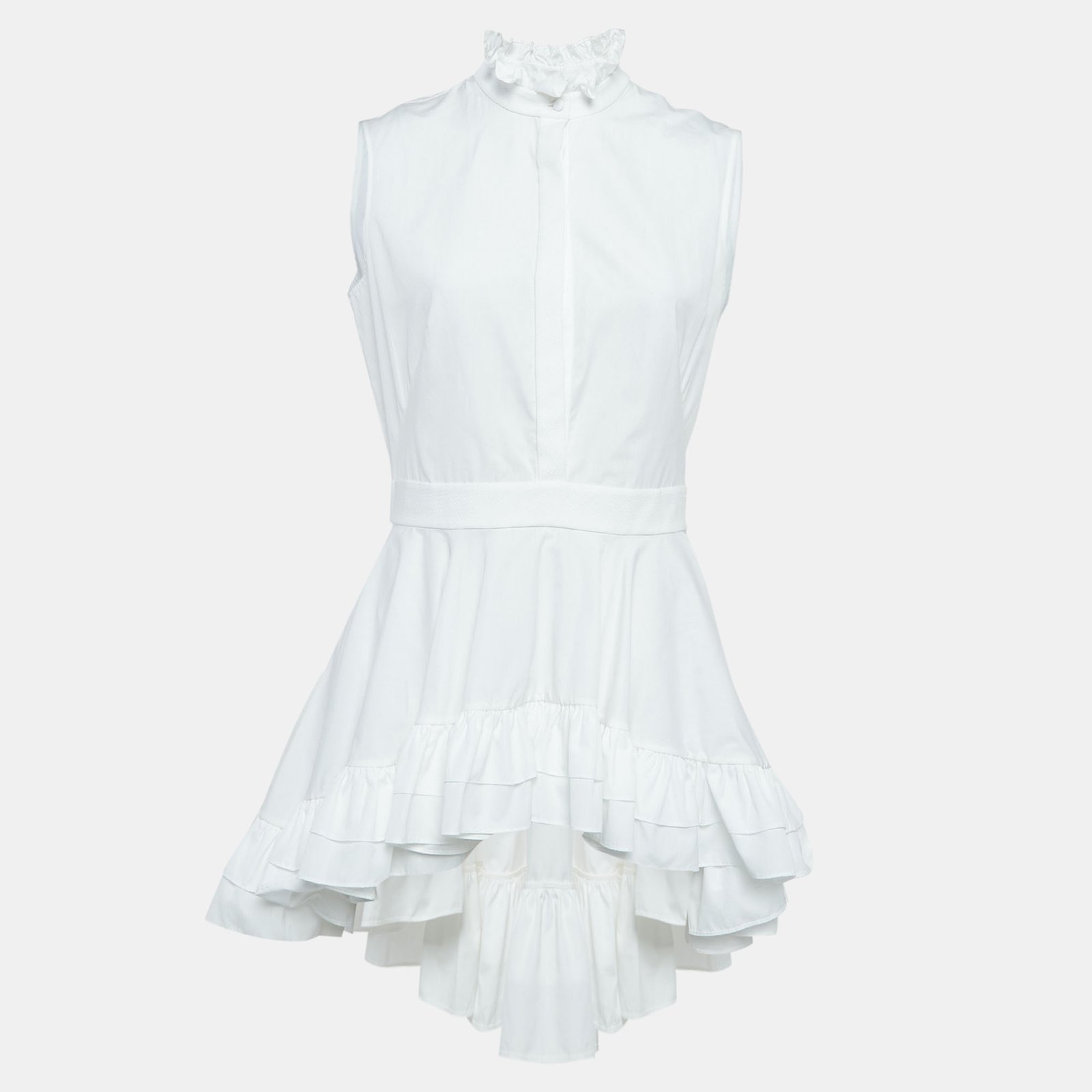 Alexander McQueen White Poplin Ruffled High-Low Mini Dress M