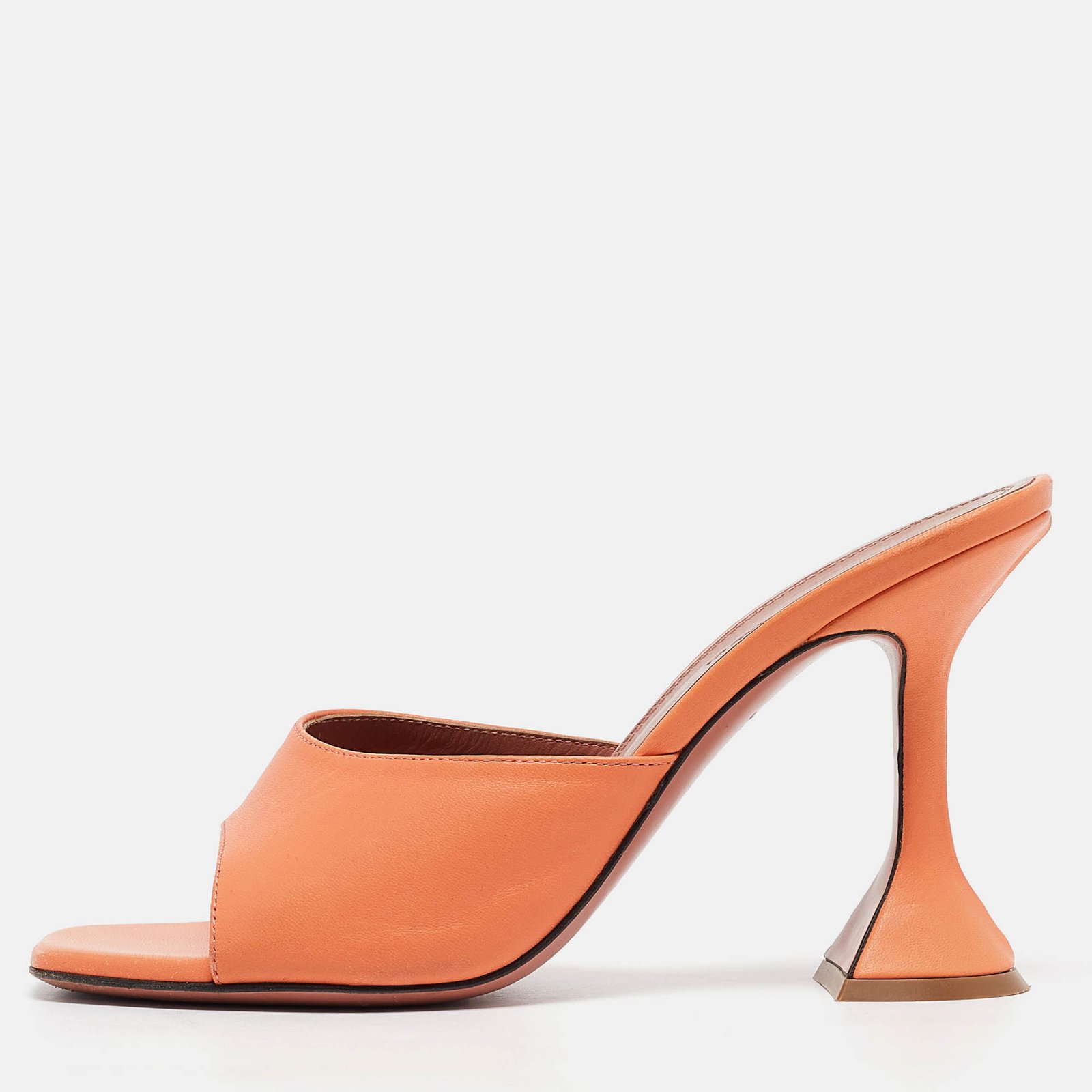 Amina Muaddi Orange Leather Lupita Slide Sandals Size 37