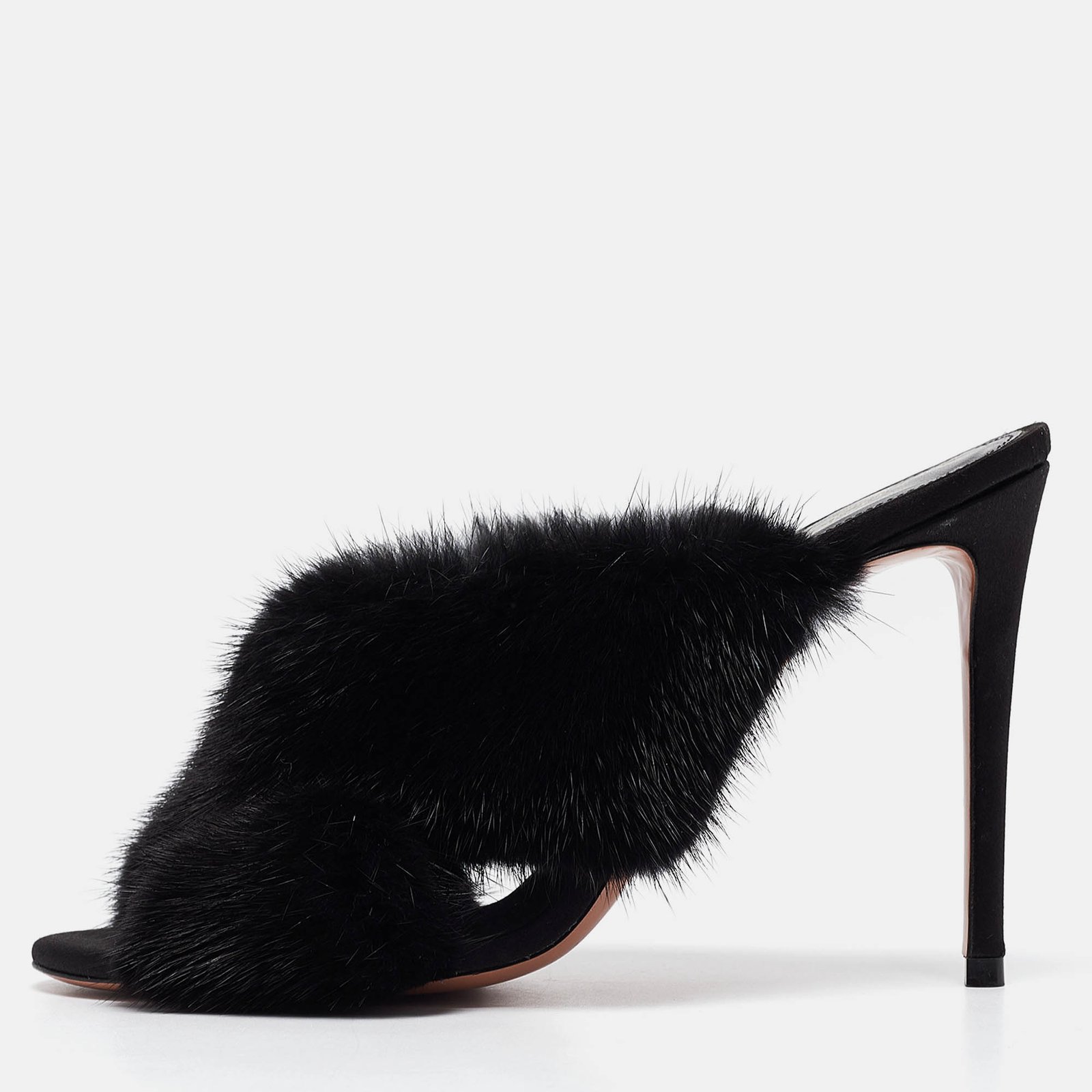 Aquazzura Black Mink Fur Slide Sandals Size 37