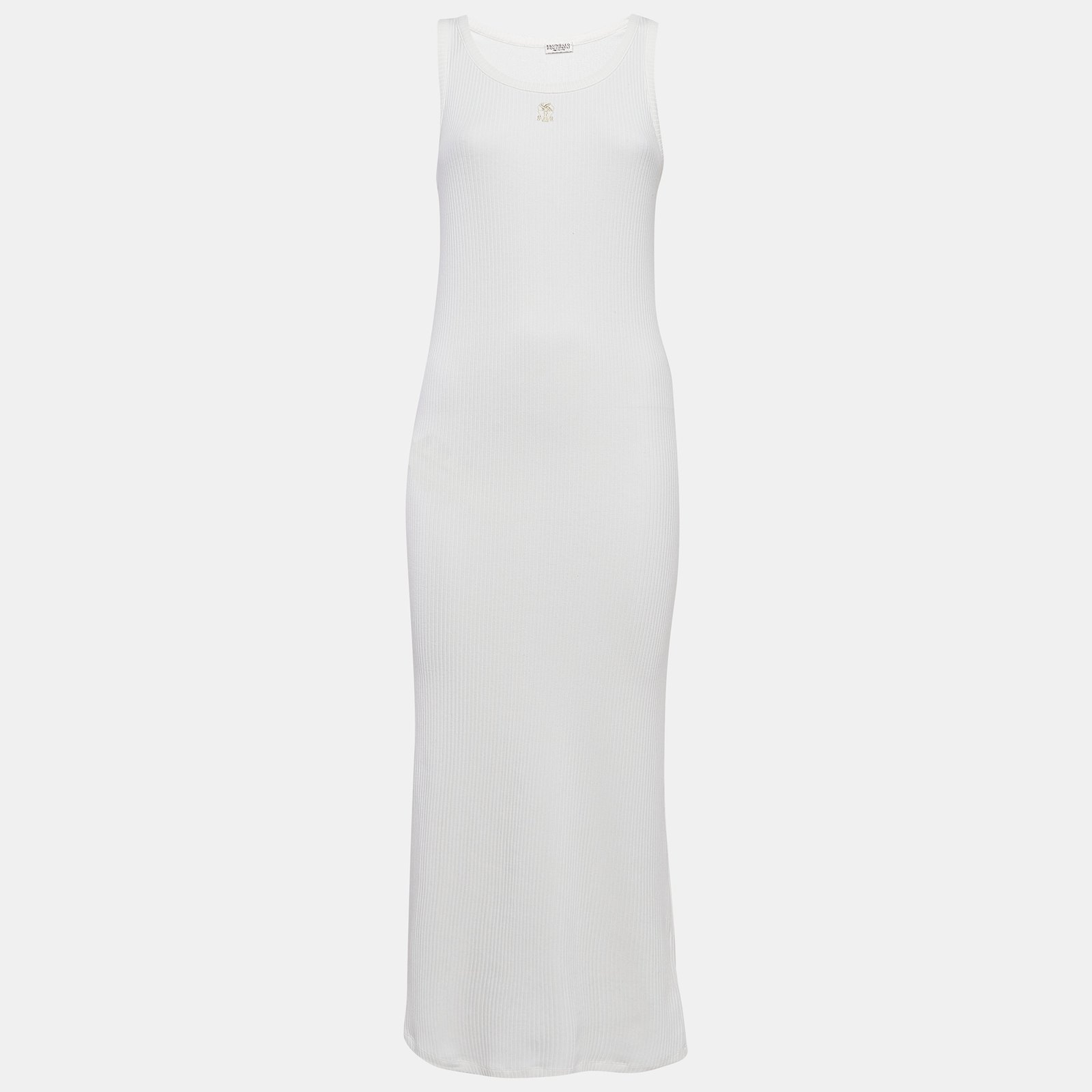 Brunello Cucinelli White Rib Knit Mid Tank Dress L