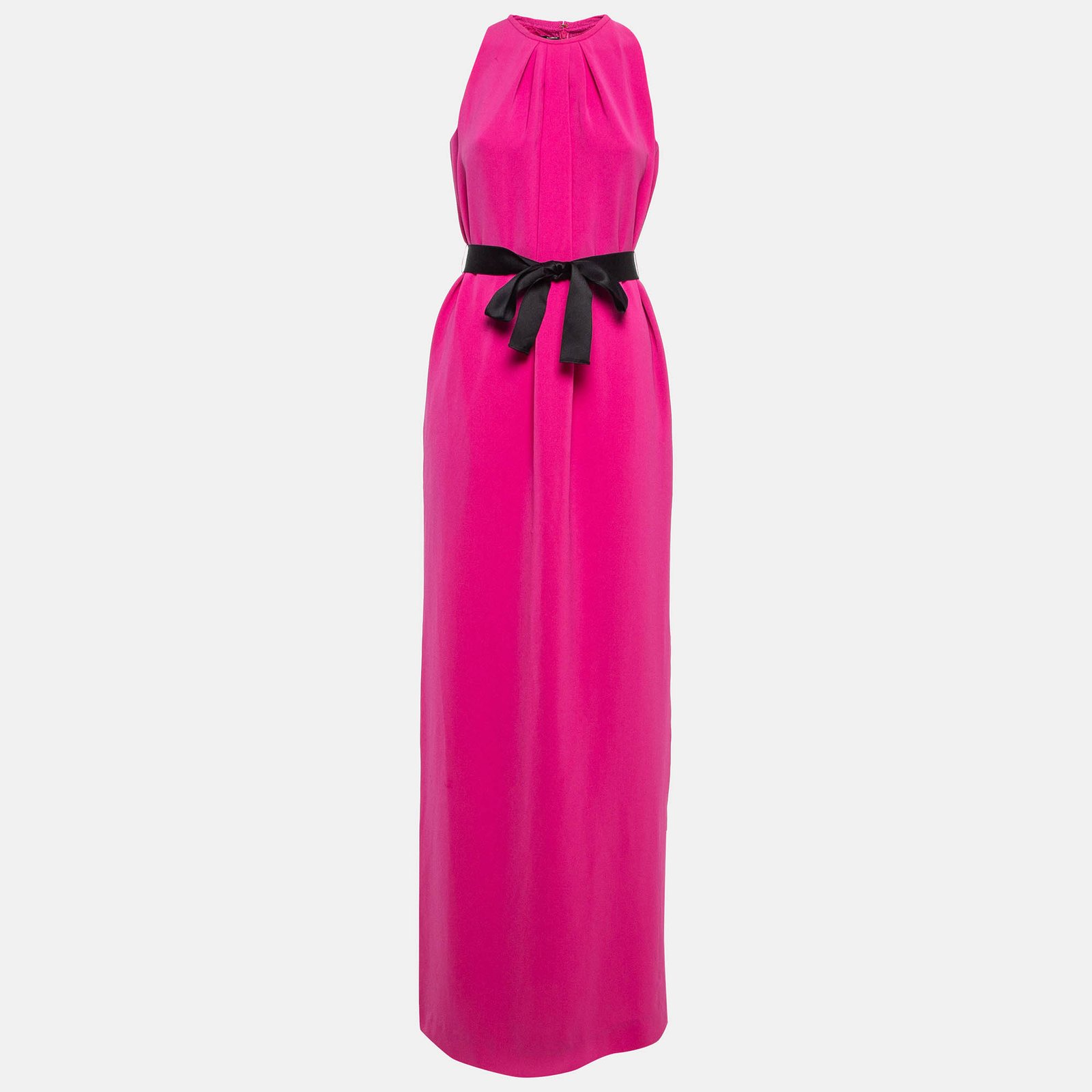 CH Carolina Herrera Pink Crepe Sleeveless Belted Maxi Dress S