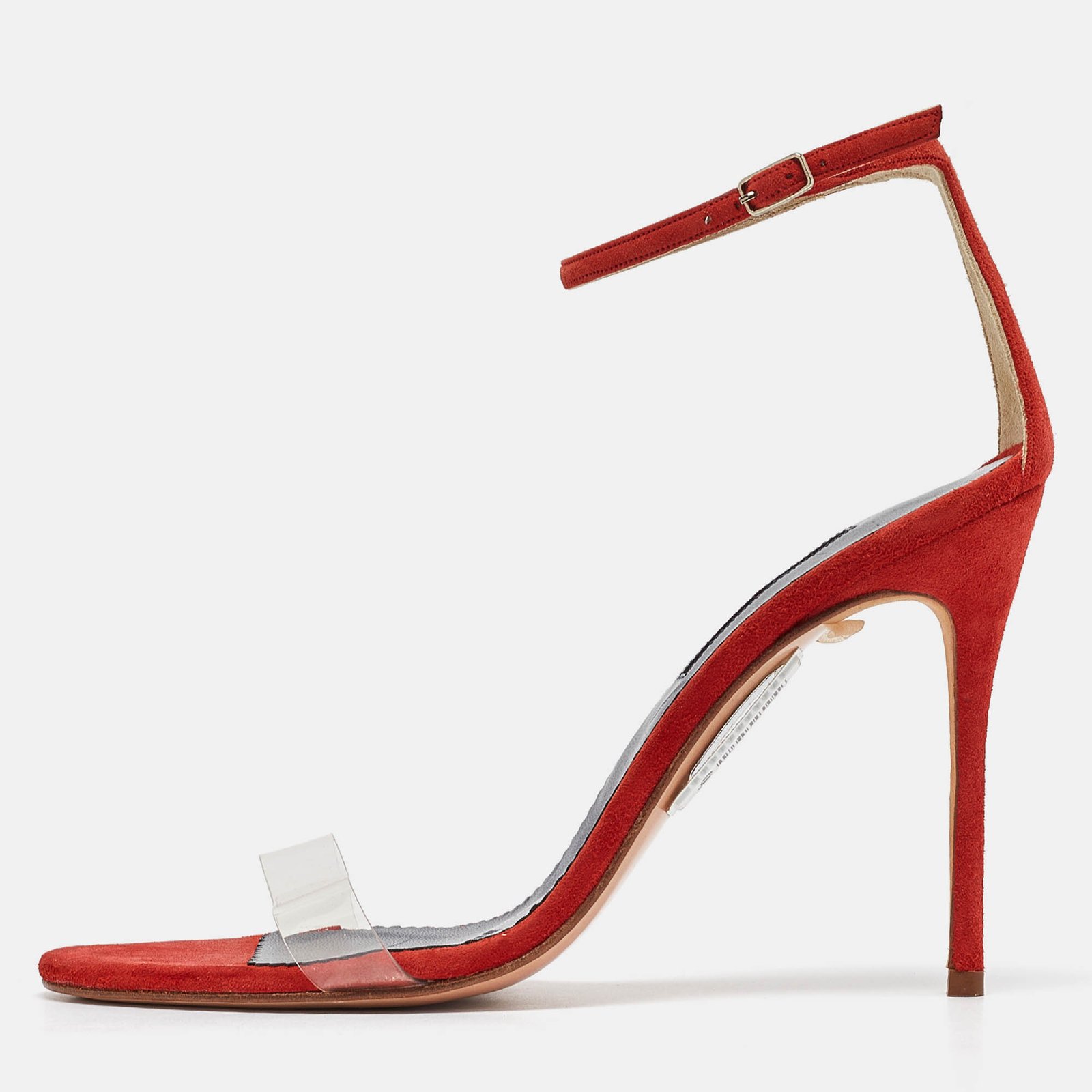 CH Carolina Herrera Red Suede and PVC Ankle Strap Sandals Size 40