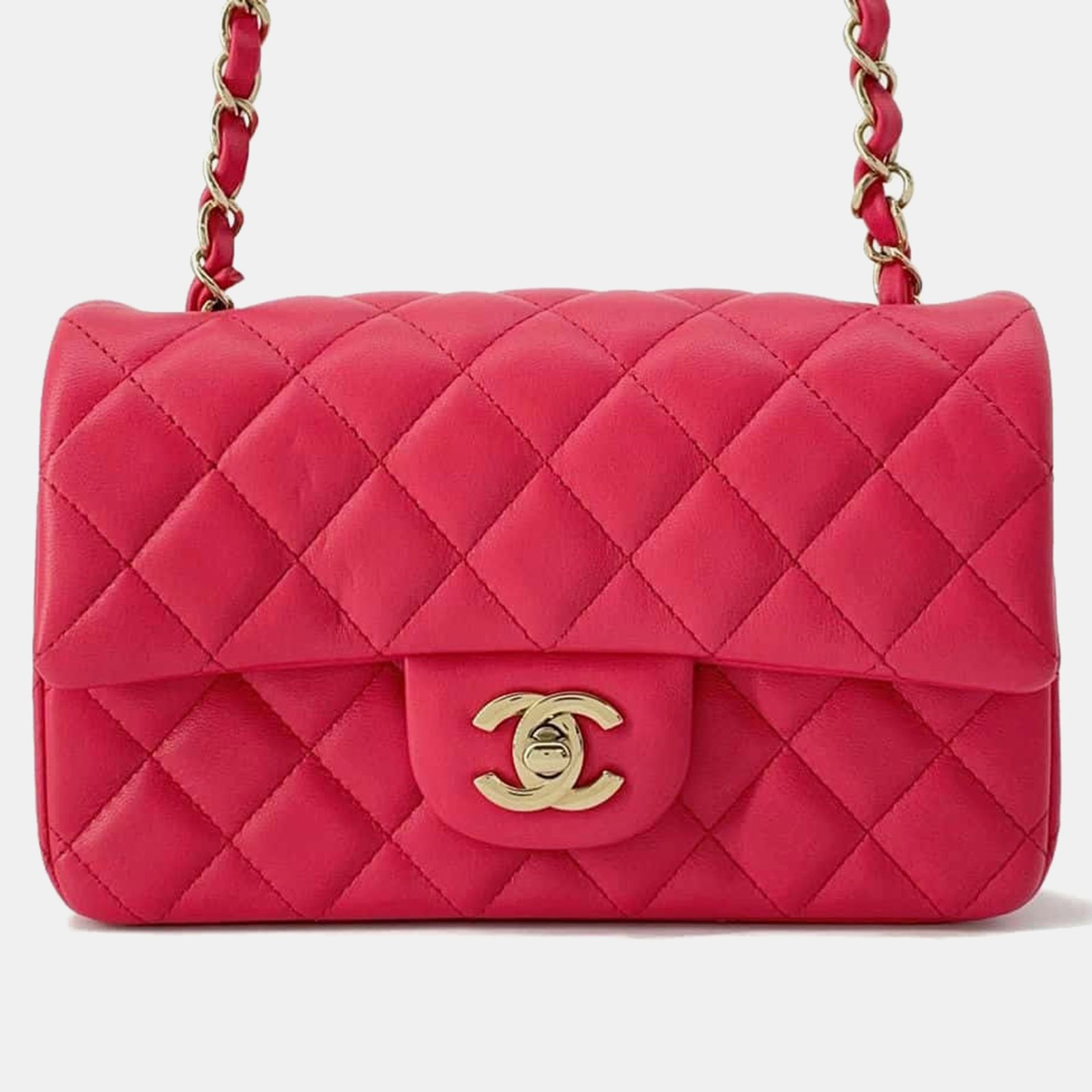 Chanel Pink Leather Classic rectangular Flap Shoulder Bag