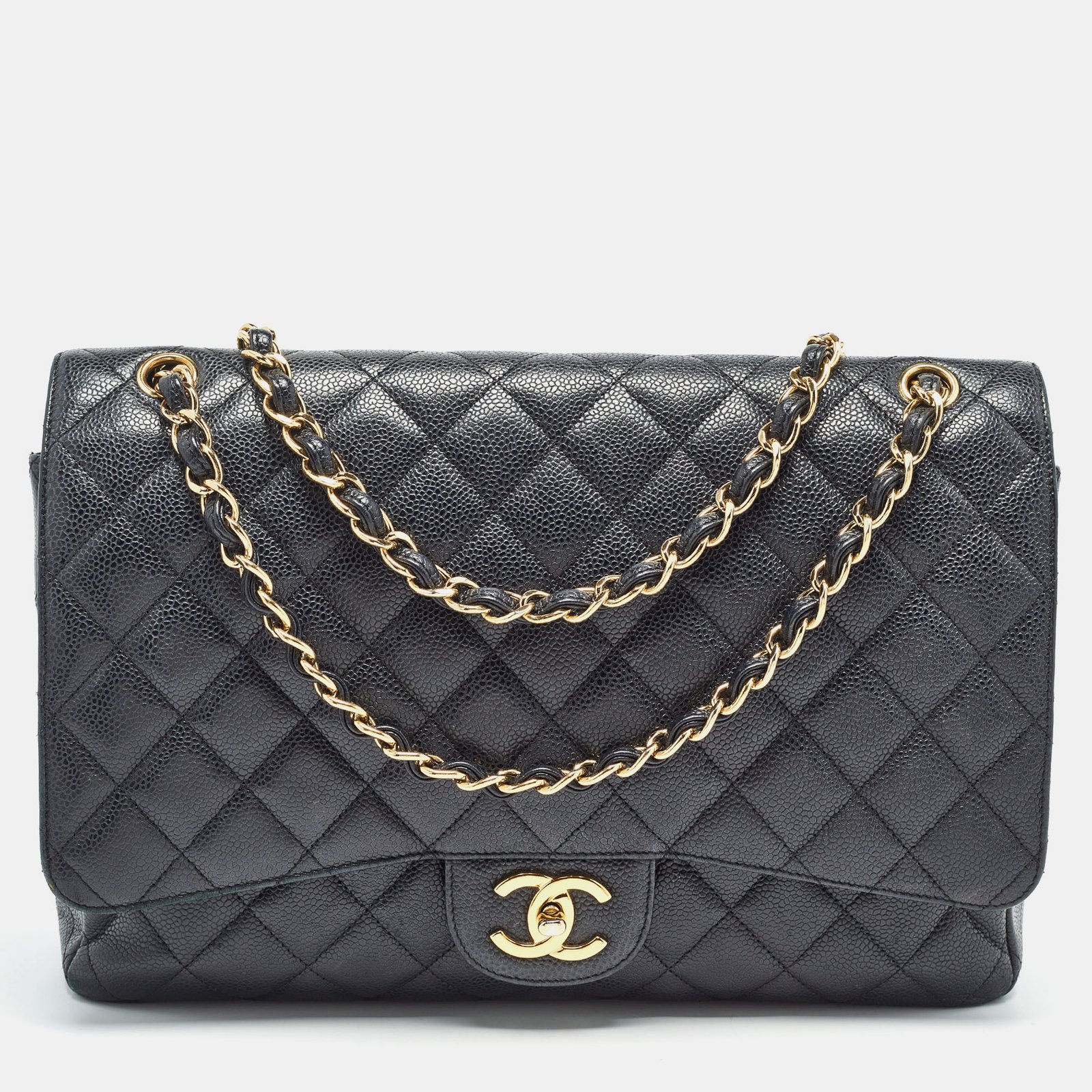 Chanel Black Quilted Caviar Leather Maxi Classic Double Flap Bag