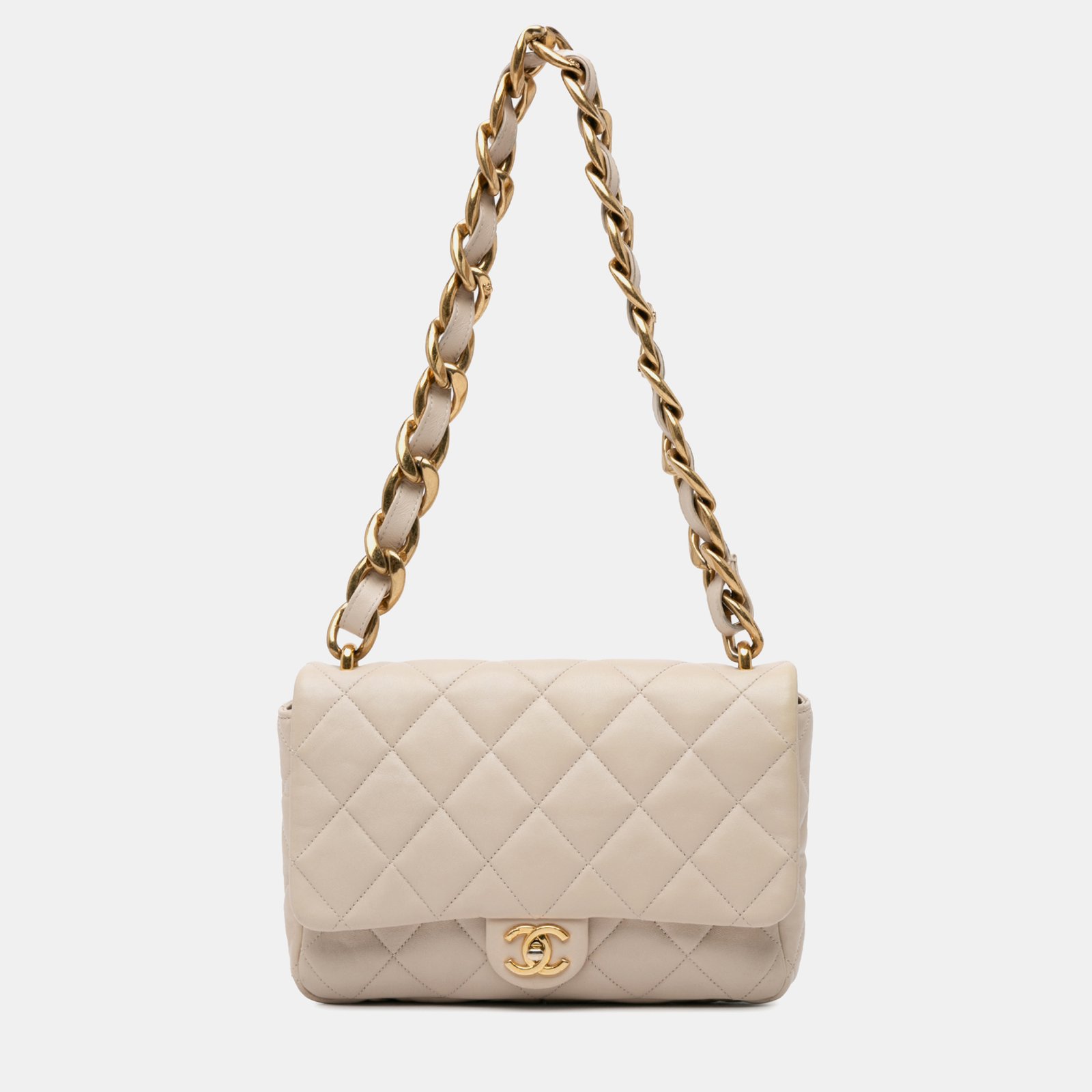 Chanel Brown tone Lambskin Leather Large Quilted Funky Town Flap Bag