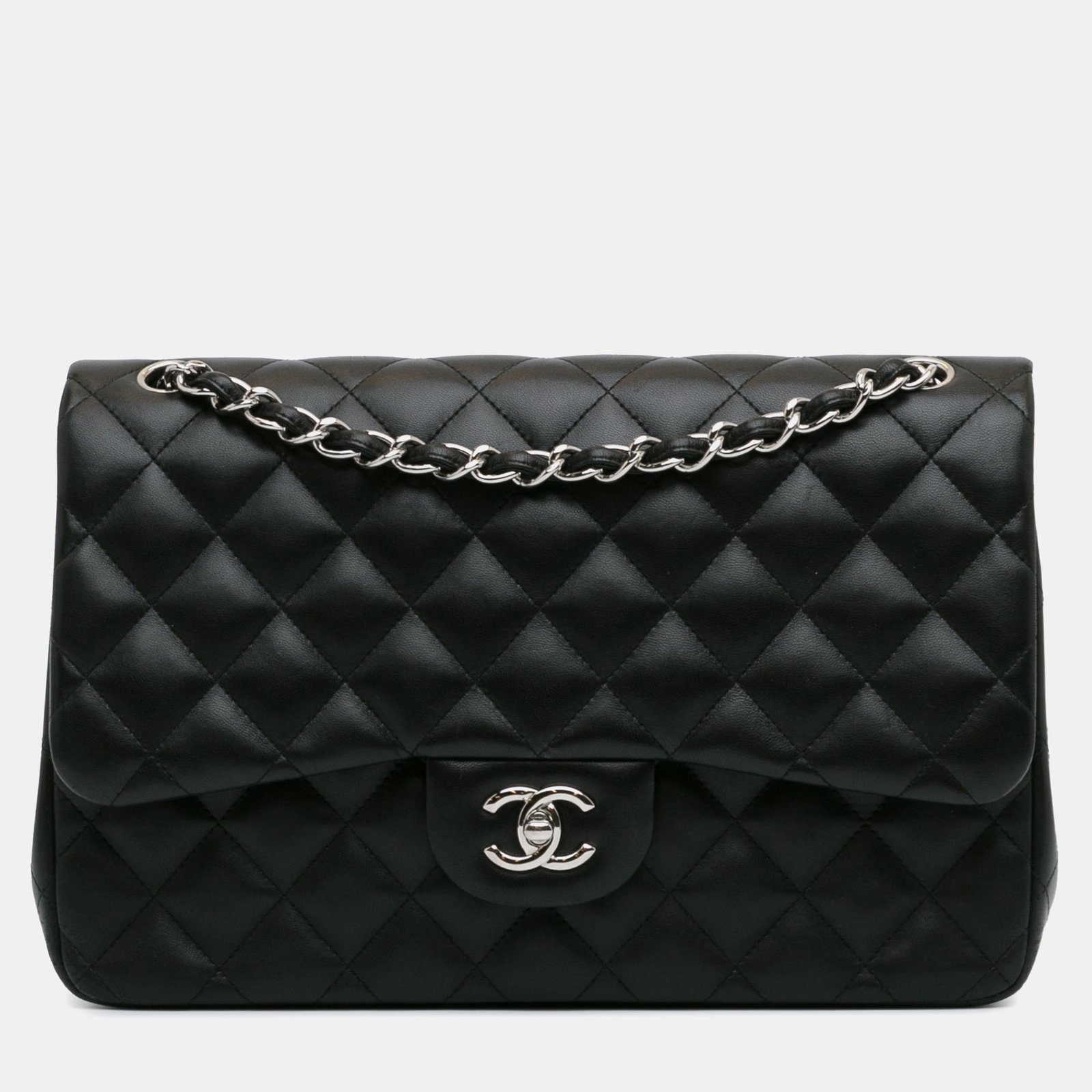 Chanel Black Lambskin Leather Jumbo Classic Double Flap Bag