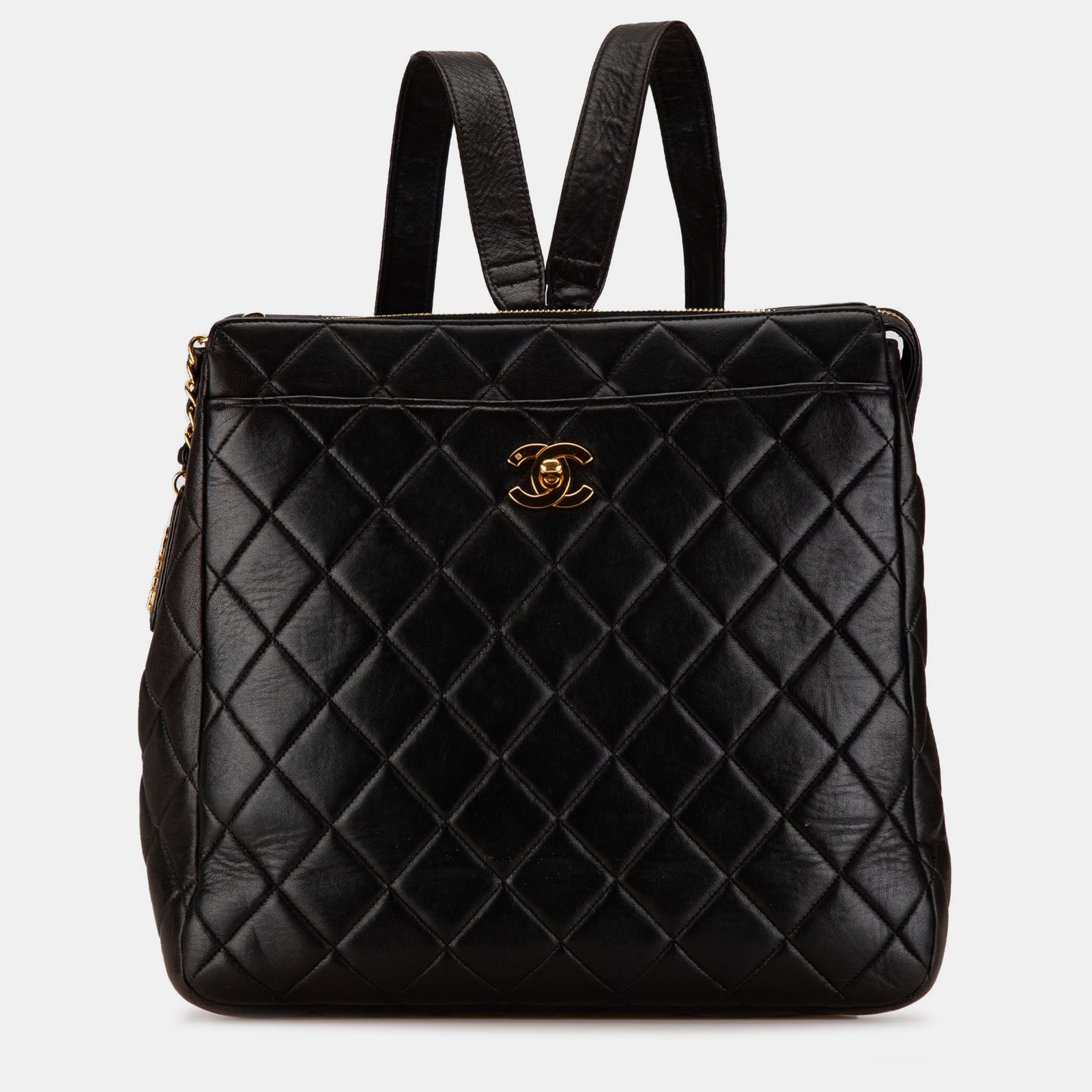 Chanel Black Lambskin Leather CC Quilted Backpack