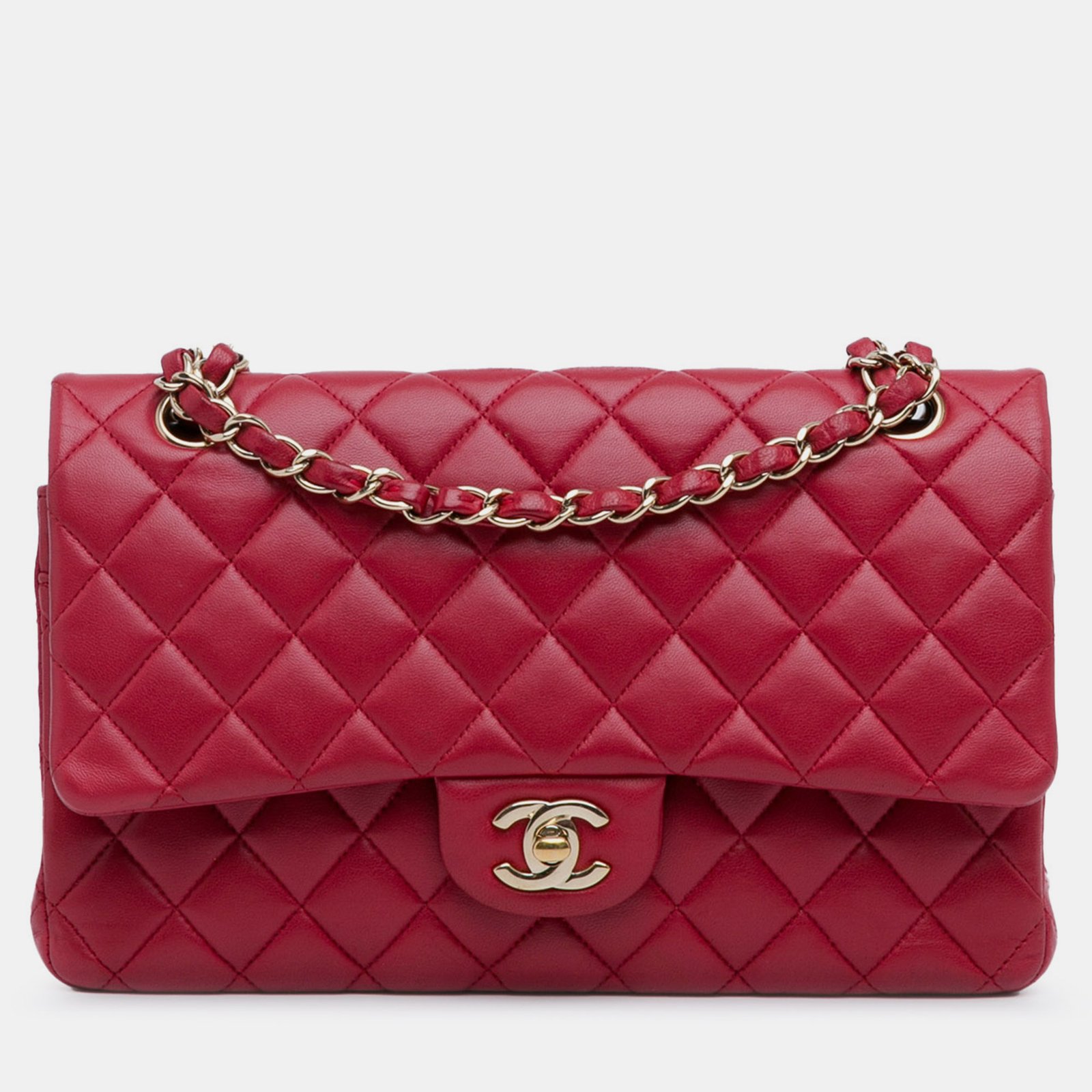 Chanel Red Lambskin Leather Medium Classic Double Flap Bag