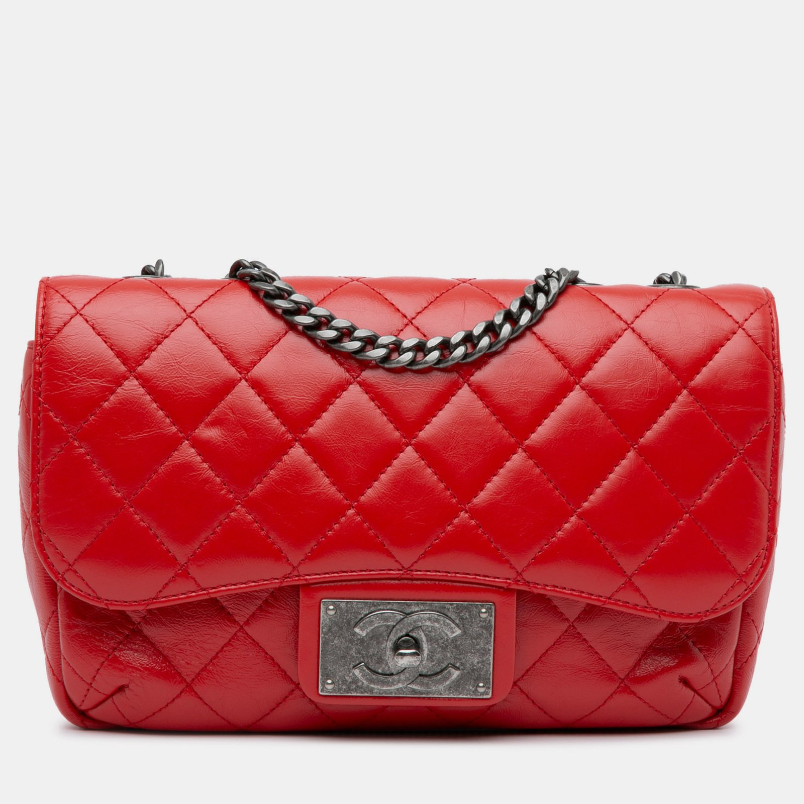 Chanel Red Crinkled Calfskin Chain Flap Bag