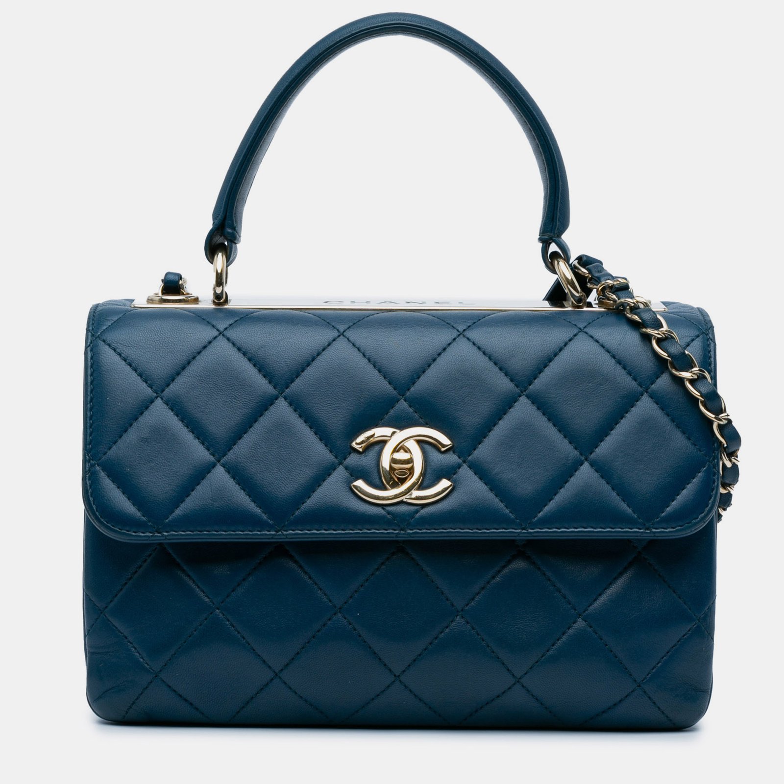 Chanel Navy Blue Quilted Lambskin Leather Small Trendy Bag