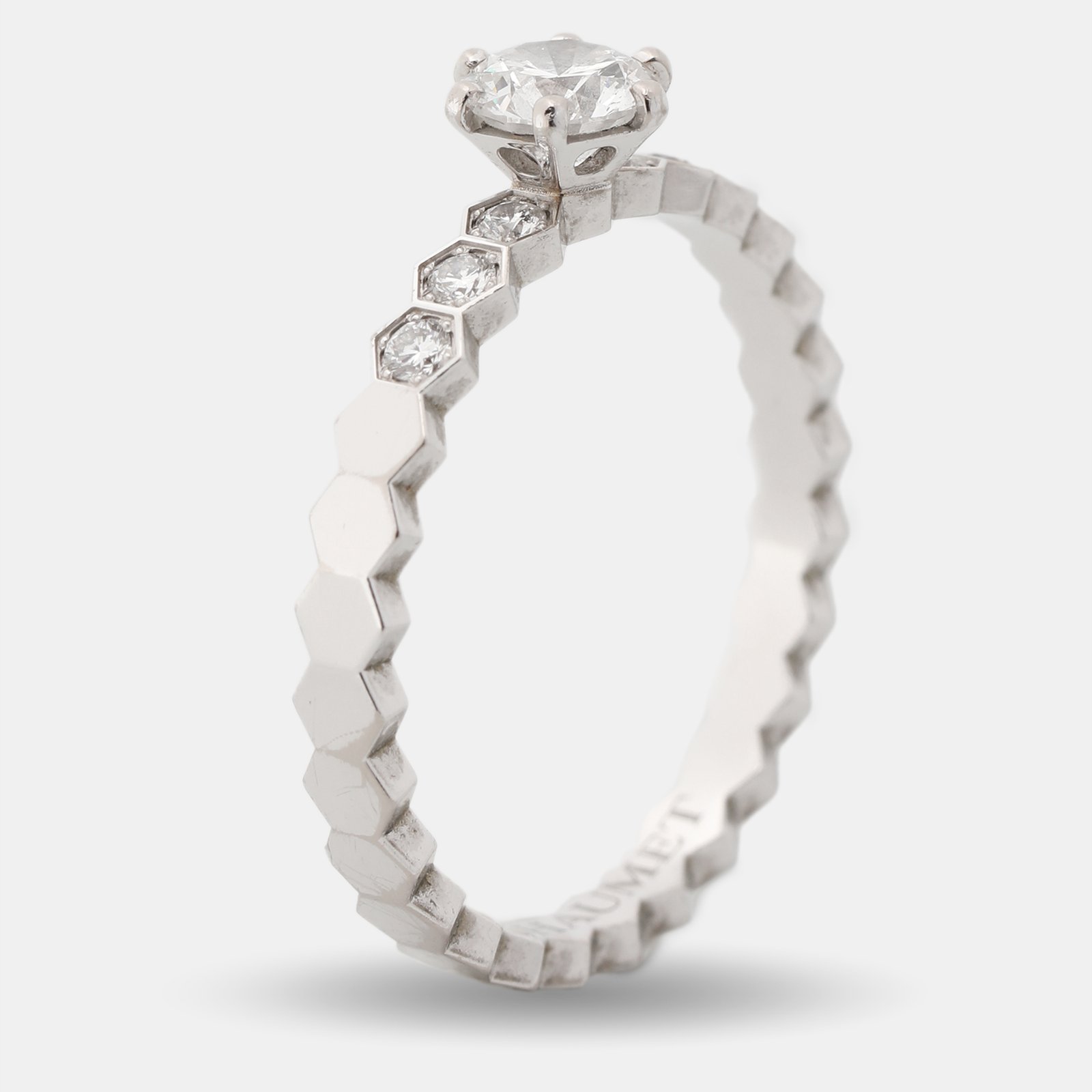 Chaumet Bee My Love Solitaire 0.33ct Diamond 18K White Gold Ring Size 51
