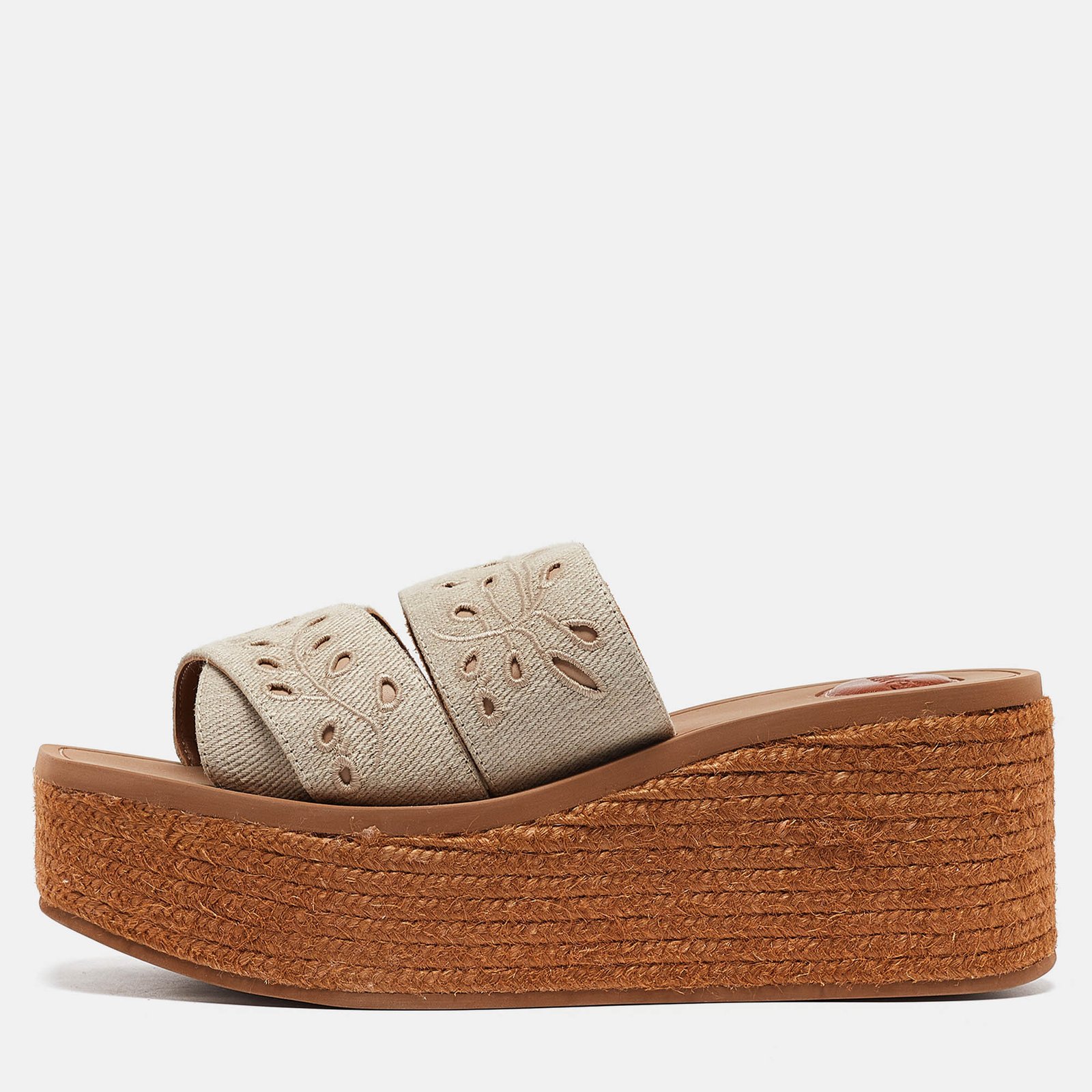 Chloe Grey Denim Woody Espadrille Flats Size 40