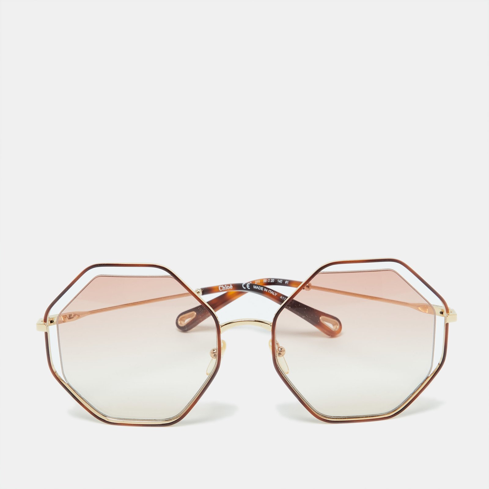 Chloe Gold Tone/Pink Gradient CE132S Poppy Octagonal Sunglasses
