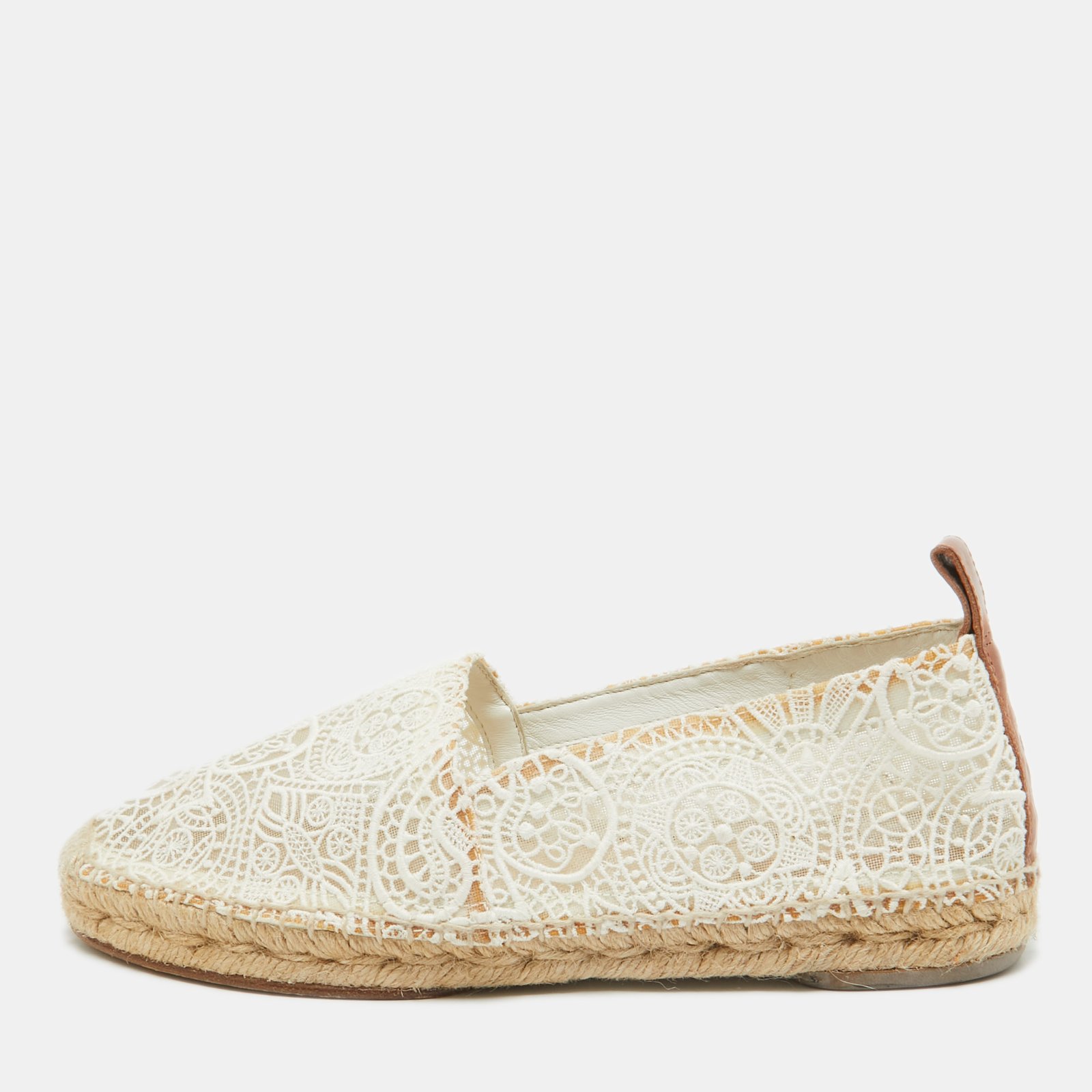 Chloe White Lace Espadrille Flats Size 38