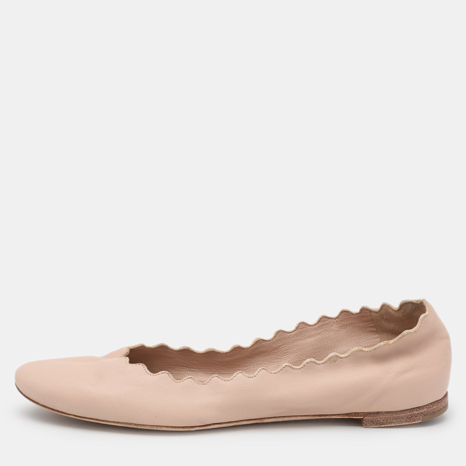 Chloe Beige Leather Lauren Scalloped Ballet Flats Size 35