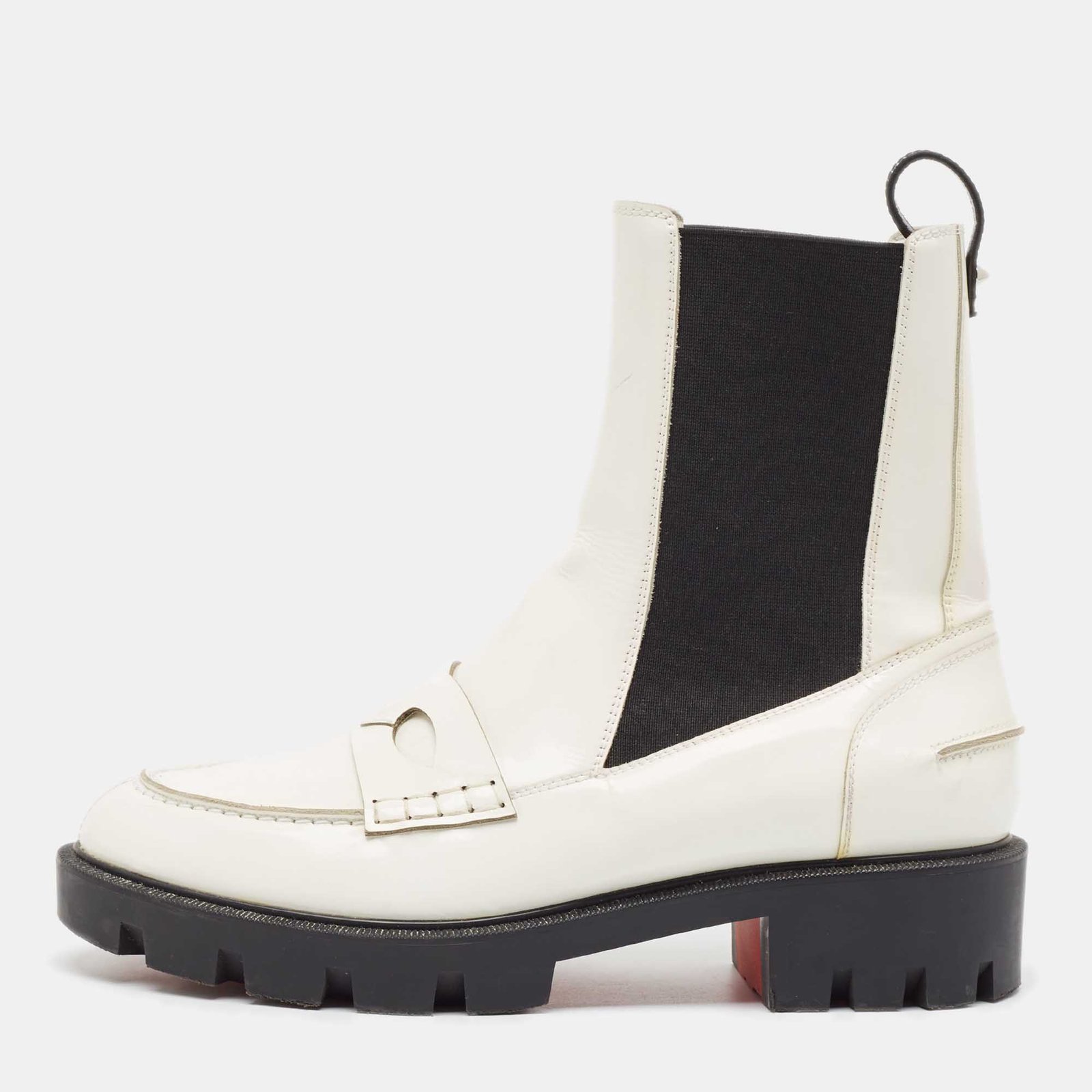 Christian Louboutin White Patent Leather Montezu Ankle Length Boots Size 38