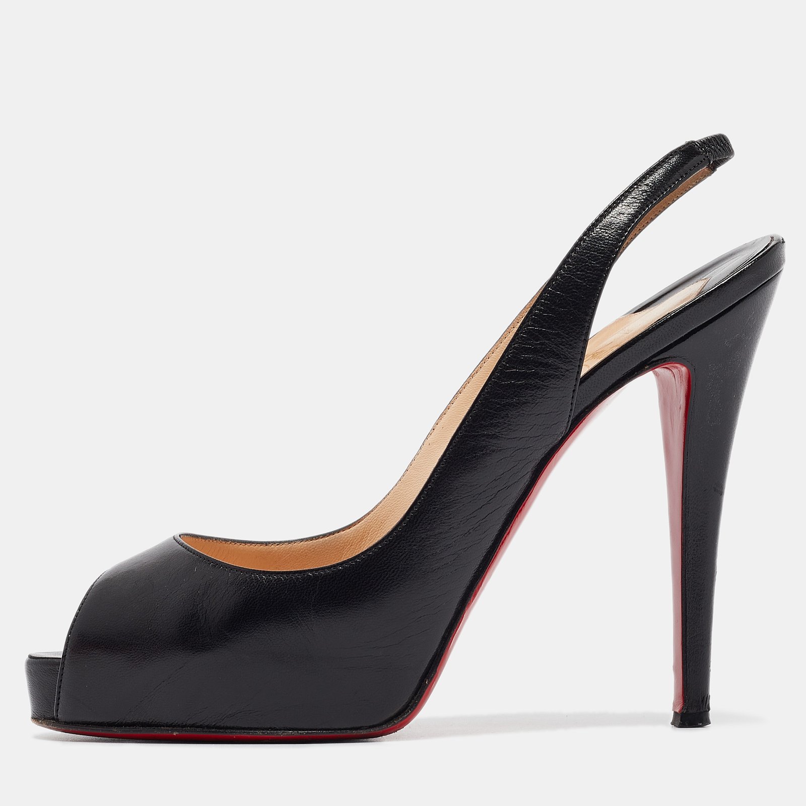Christian Louboutin Black Leather No Prive Slingback Sandals Size 38
