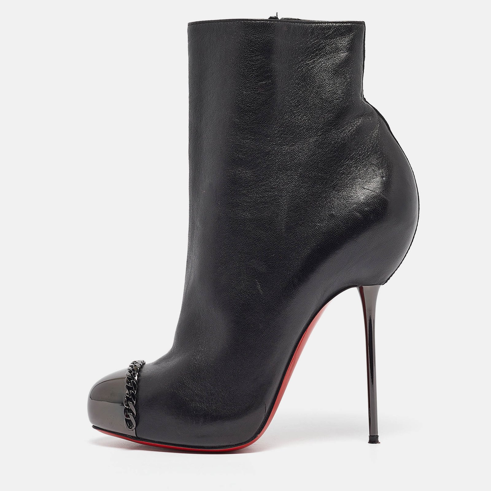 Christian Louboutin Black Leather Metaliboot 120 Ankle Boots Size 38