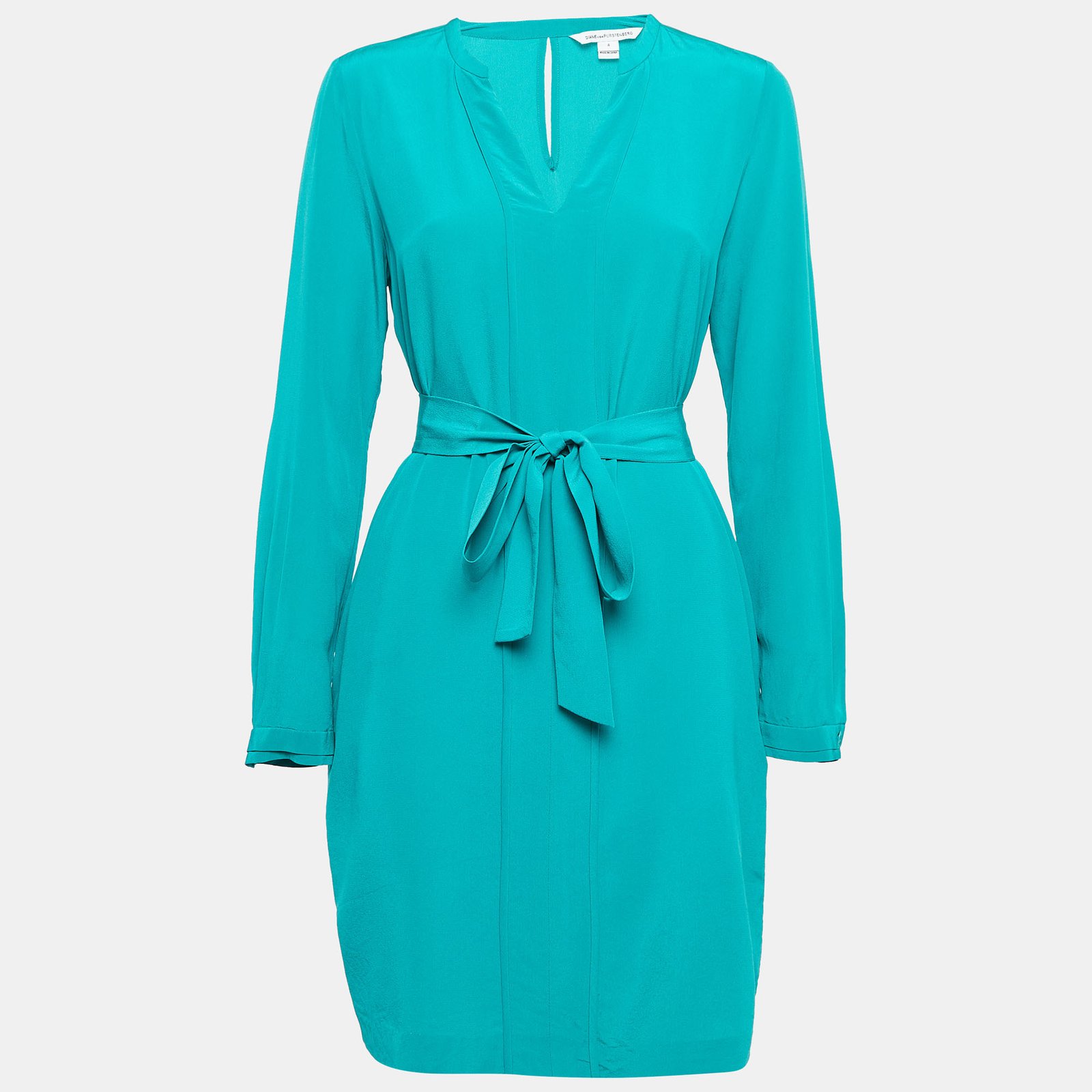 Diane Von Furstenberg Green Silk Crepe Neck Tie Short Dress S