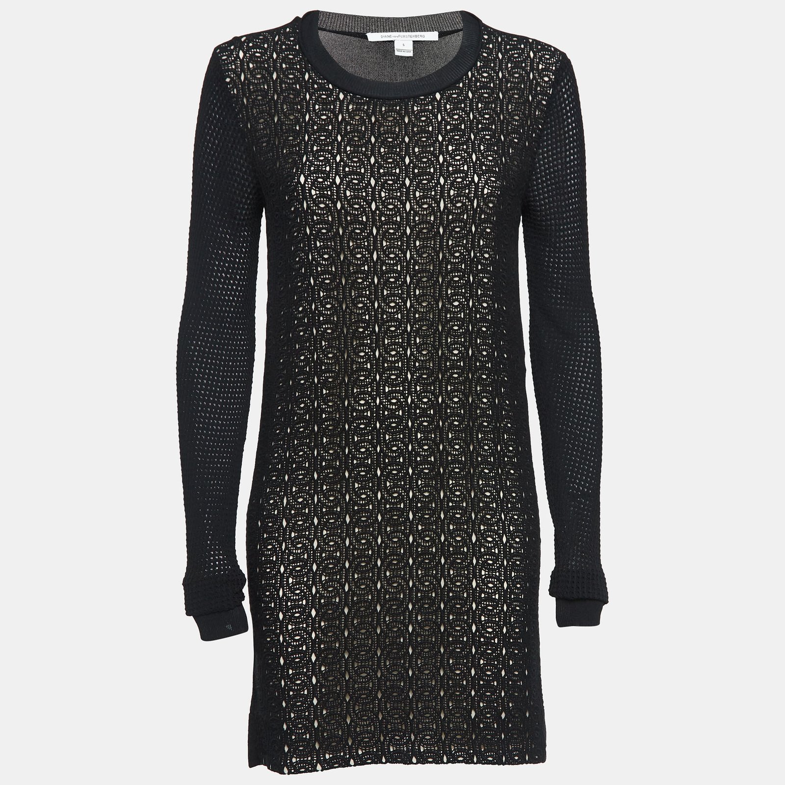Diane Von Furstenberg Black Lace & Jersey Mini Dress S