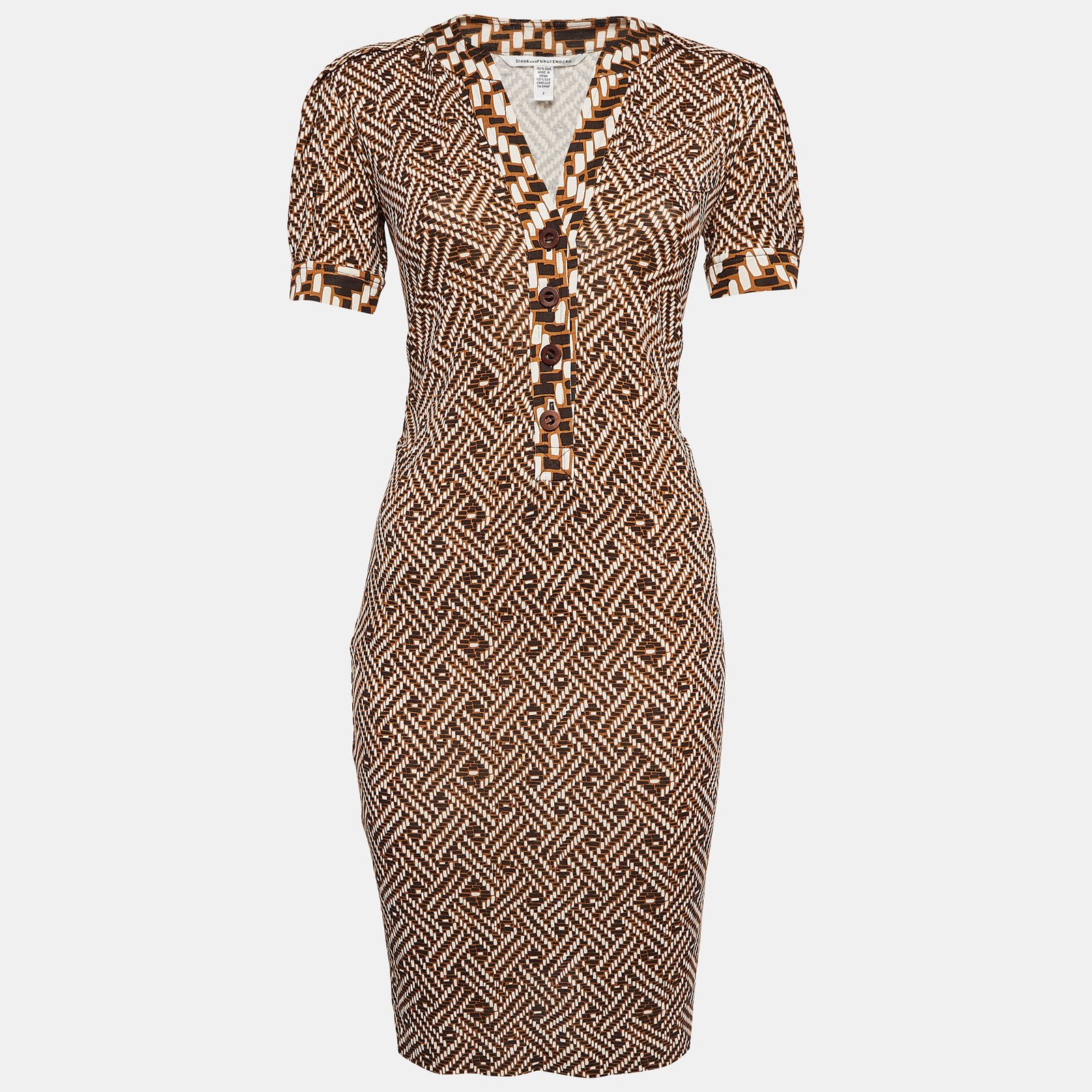 Diane Von Furstenberg Brown Printed Jersey Midi Dress XS