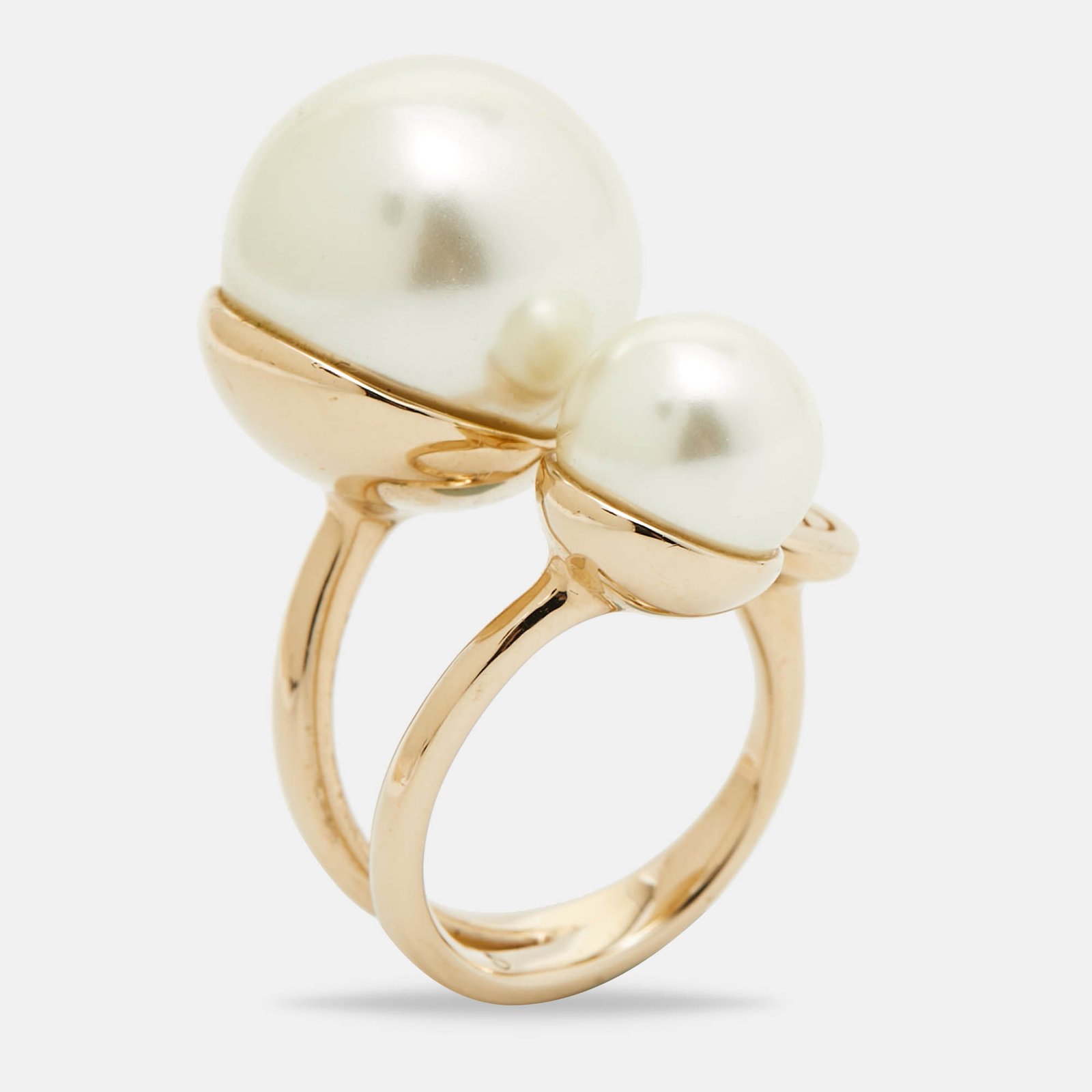 Dior Ultradior Faux Pearl Gold Tone Ring Size 49