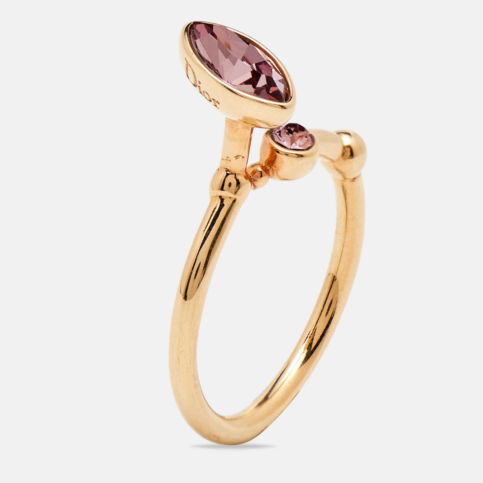 Dior Pink Crystal Gold Tone Ring Size EU 50