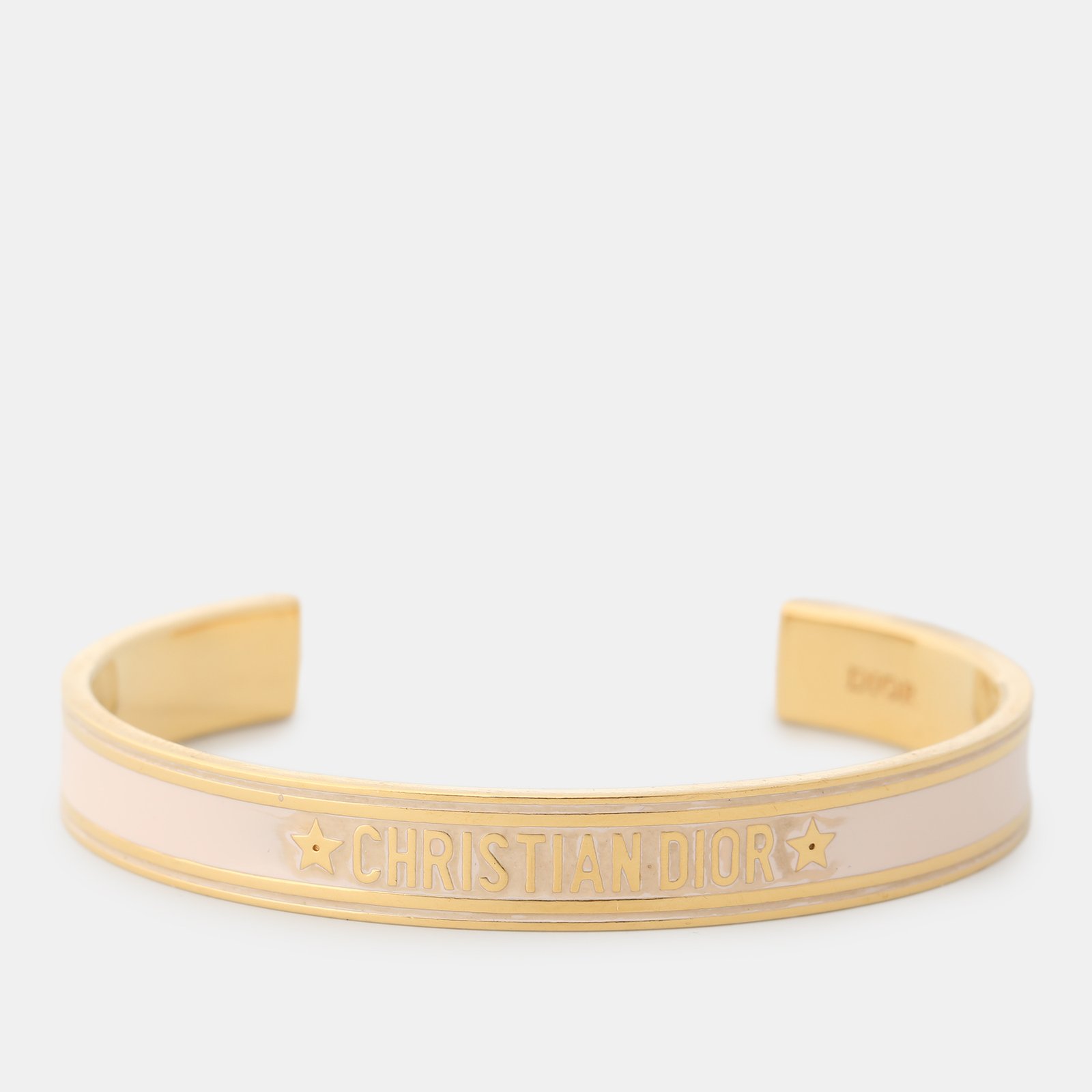 Dior Gold Tone/Light Pink Enamel Open Cuff Bracelet