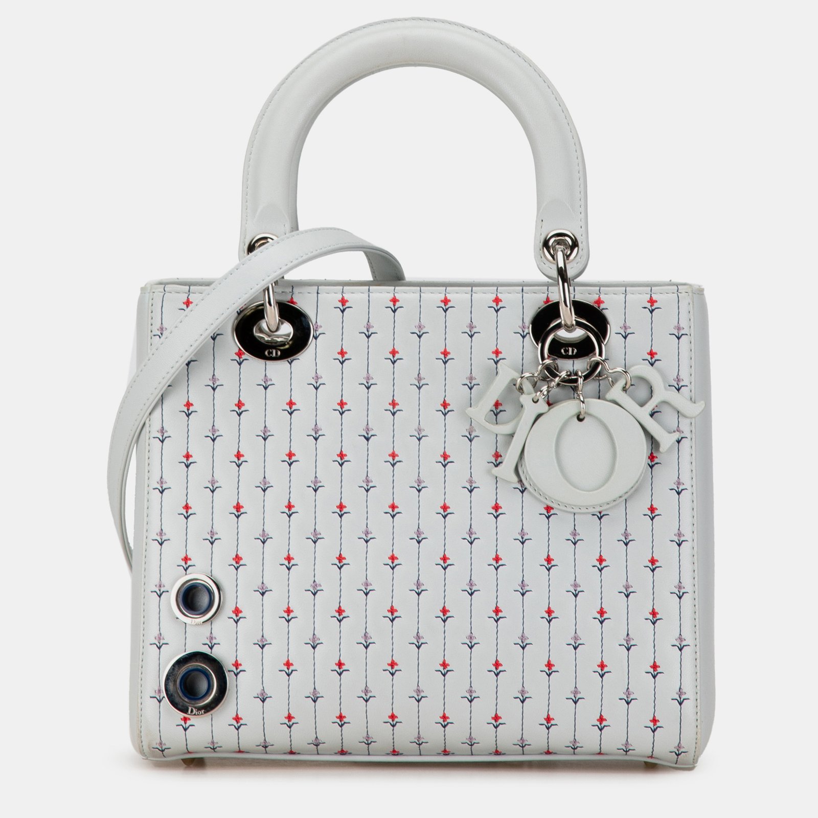 Dior Leather Calfskin Embroidered Flower Medium Lady Dior Bag