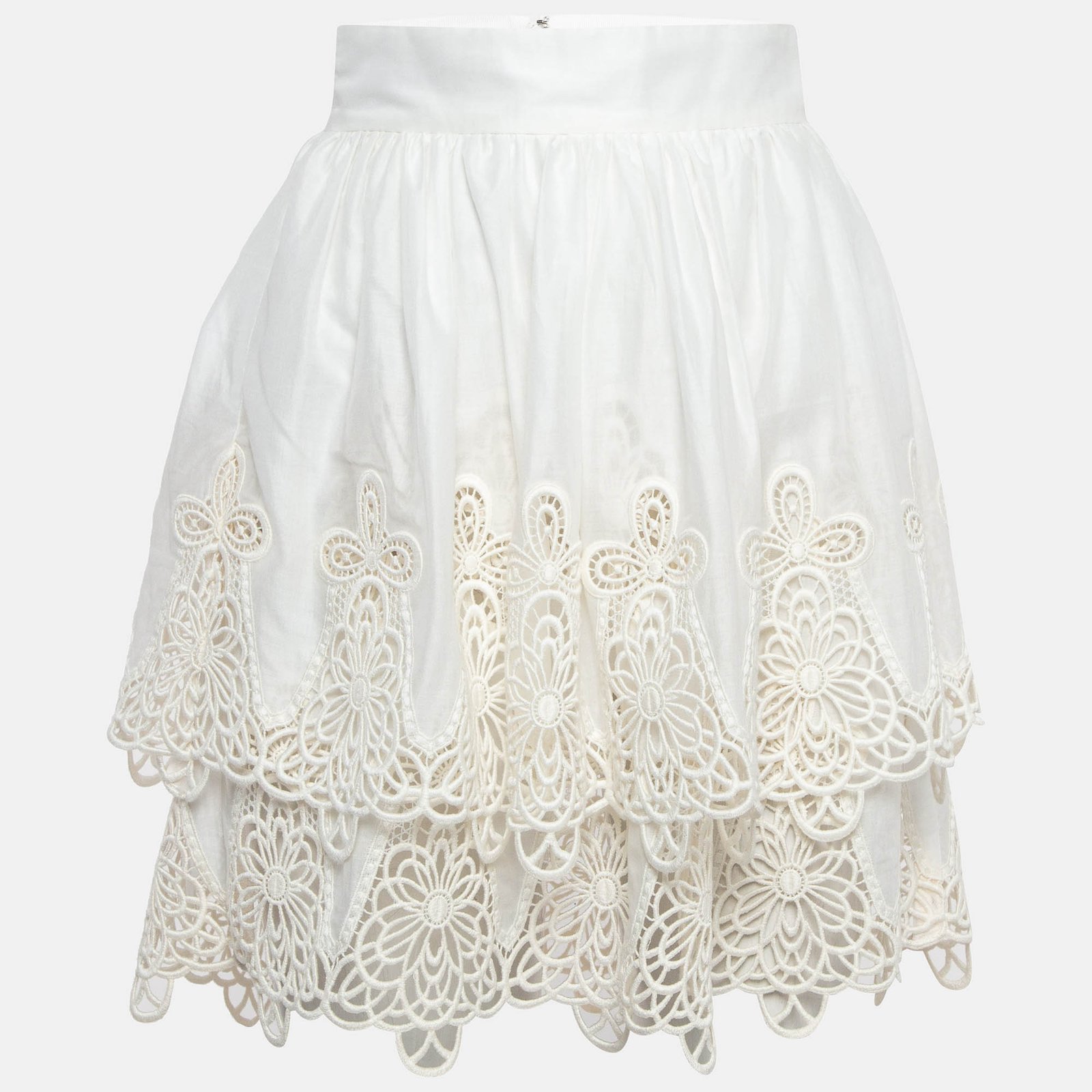 Dolce & Gabbana White Guipure Lace Cotton Blend Mini Skirt S