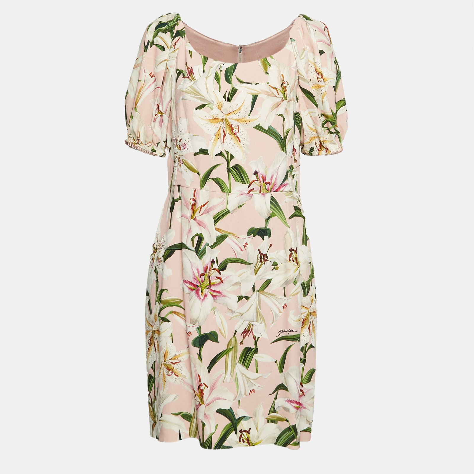 Dolce & Gabbana Pink Lily Print Crepe Mini Dress XL