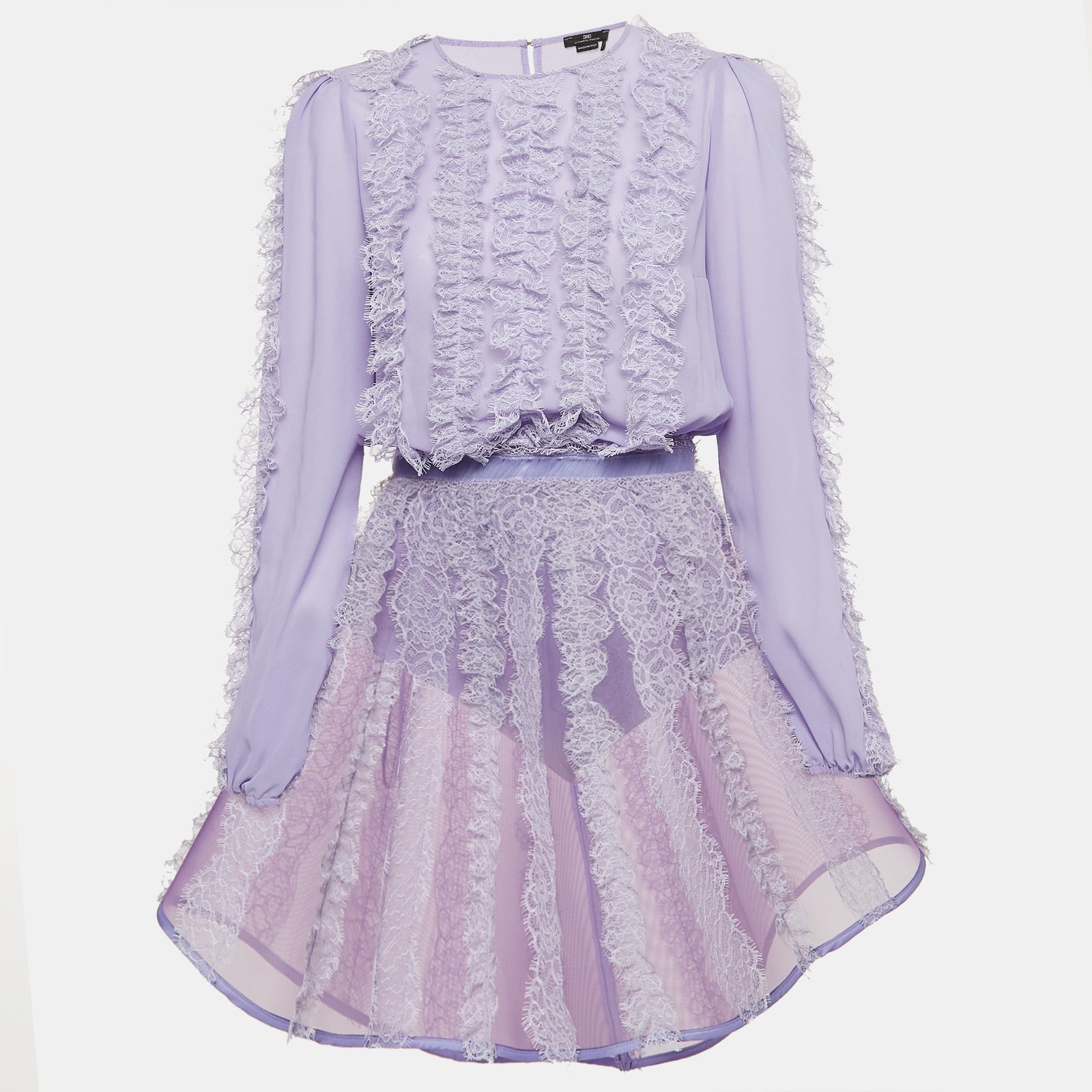 Elisabetta Franchi Purple Crepe Lace Trimmed Mini Dress L