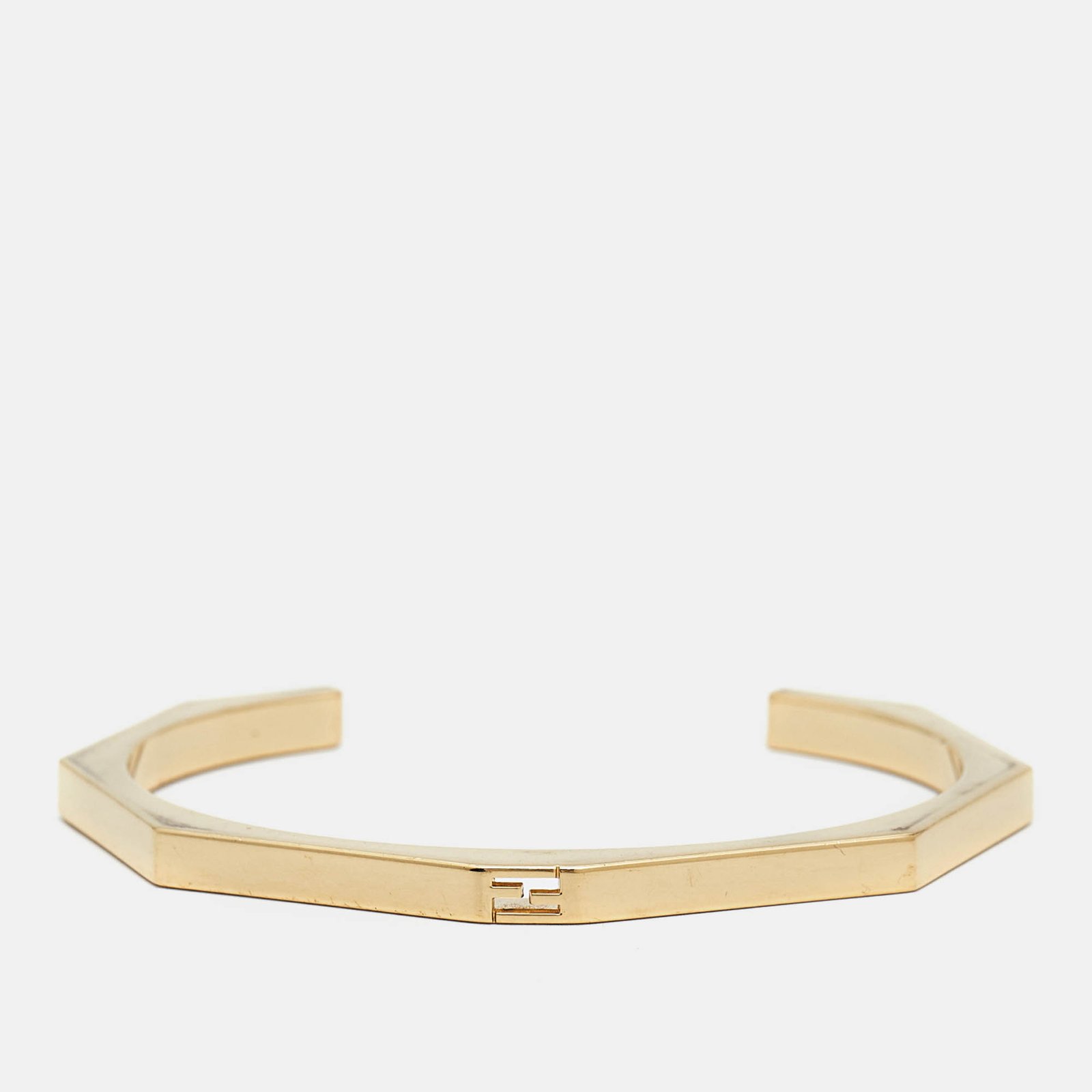 Fendi Baguette Gold Tone Open Cuff Bracelet M