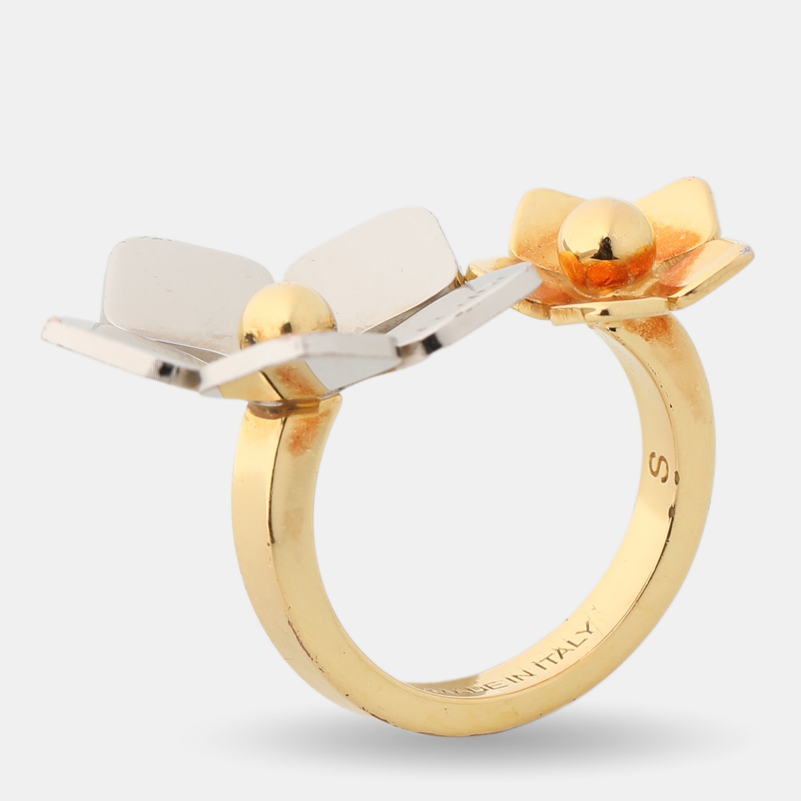 Fendi Two Tone Flower Motif Open Ring Size 51